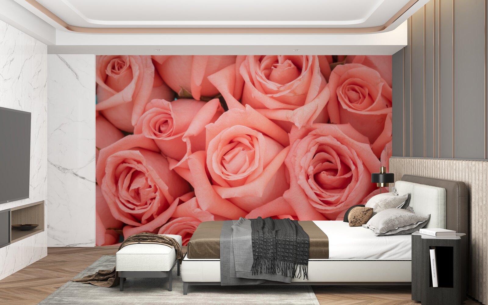 Papier peint boutons de roses roses