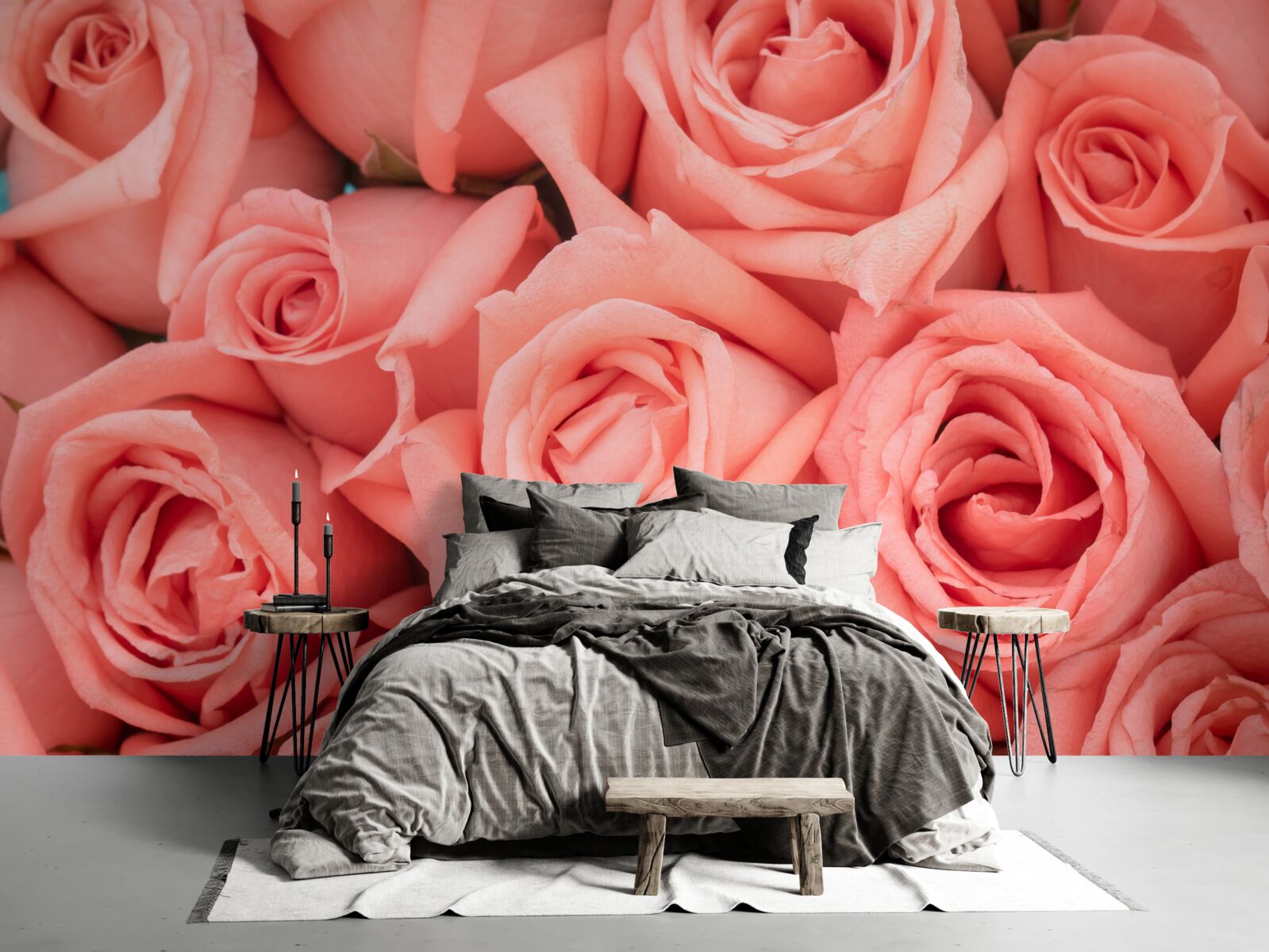 Papier peint boutons de roses roses