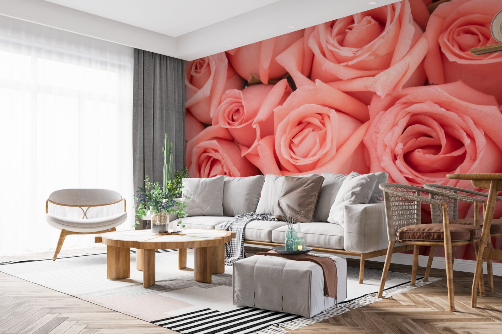 Papier peint boutons de roses roses