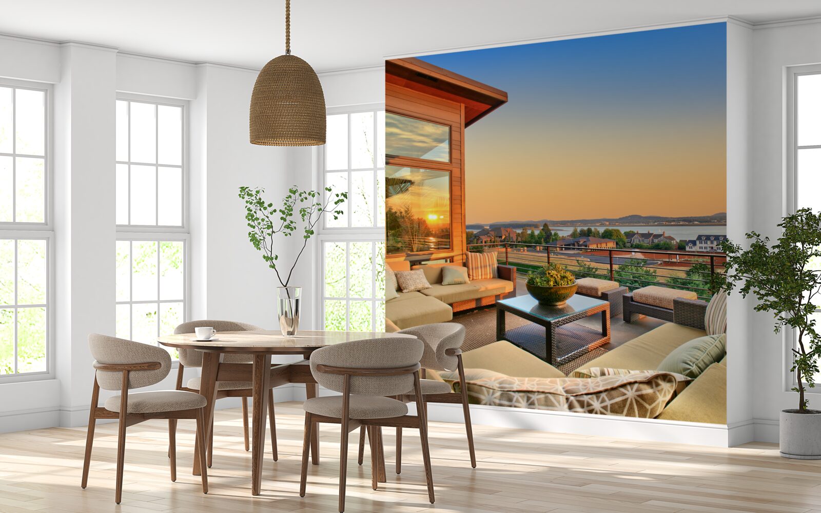 Papier peint véranda confortable sur le toit du bâtiment