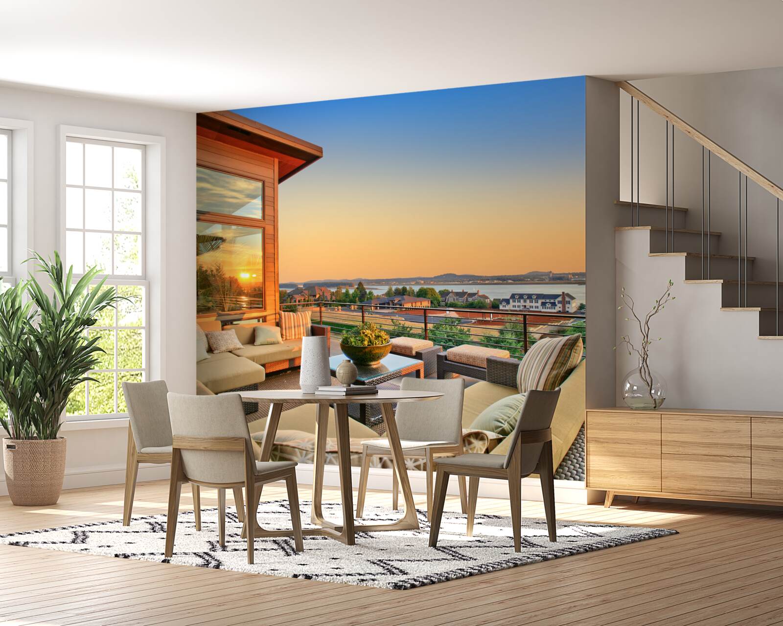 Papier peint véranda confortable sur le toit du bâtiment