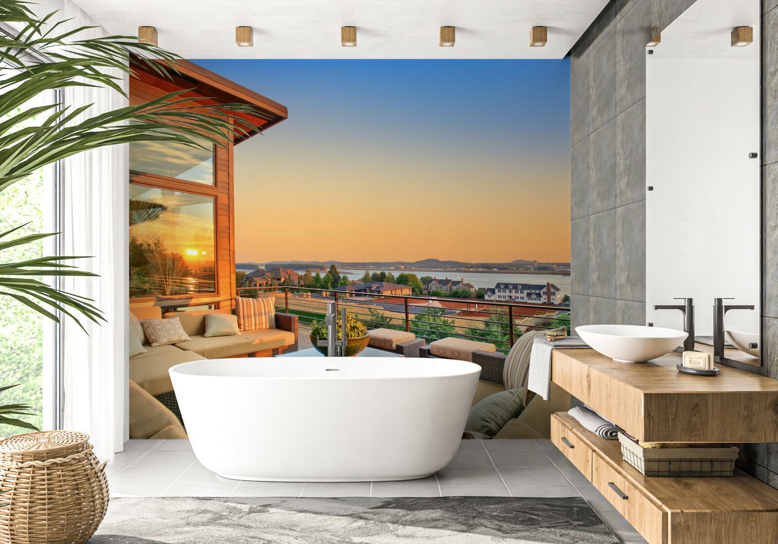 Papier peint véranda confortable sur le toit du bâtiment