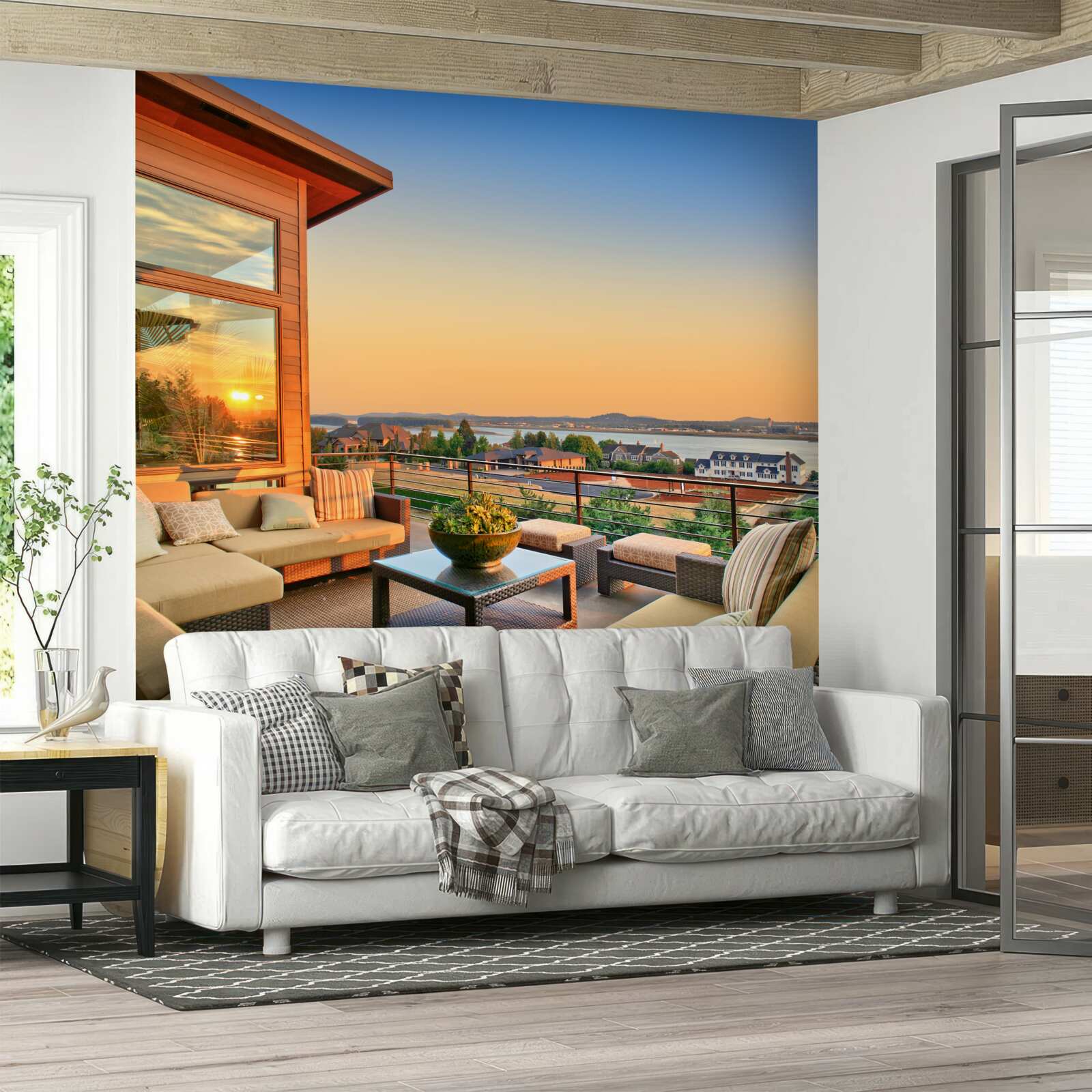 Papier peint véranda confortable sur le toit du bâtiment