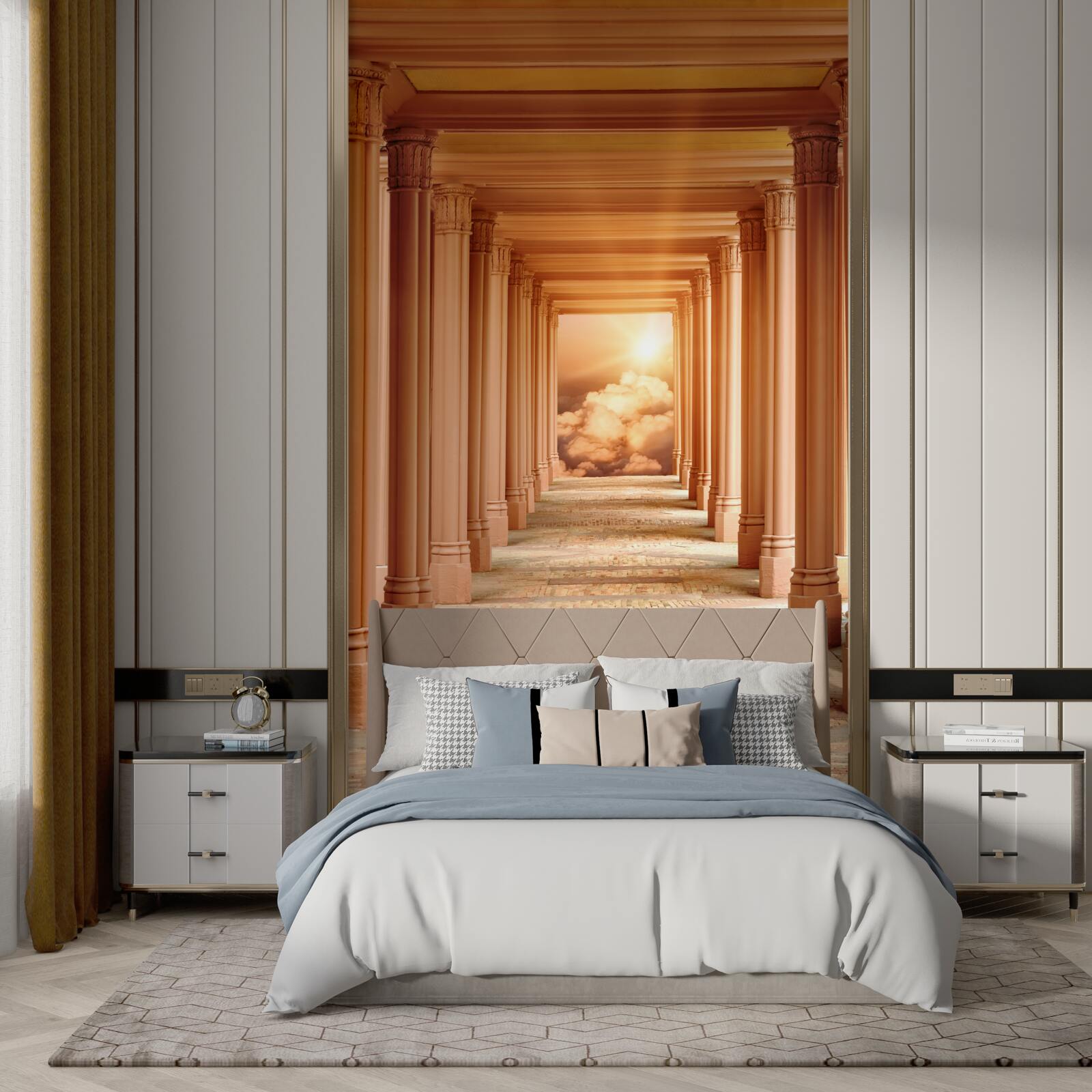 Papier peint coucher de soleil lumineux dans le tunnel qui se retire