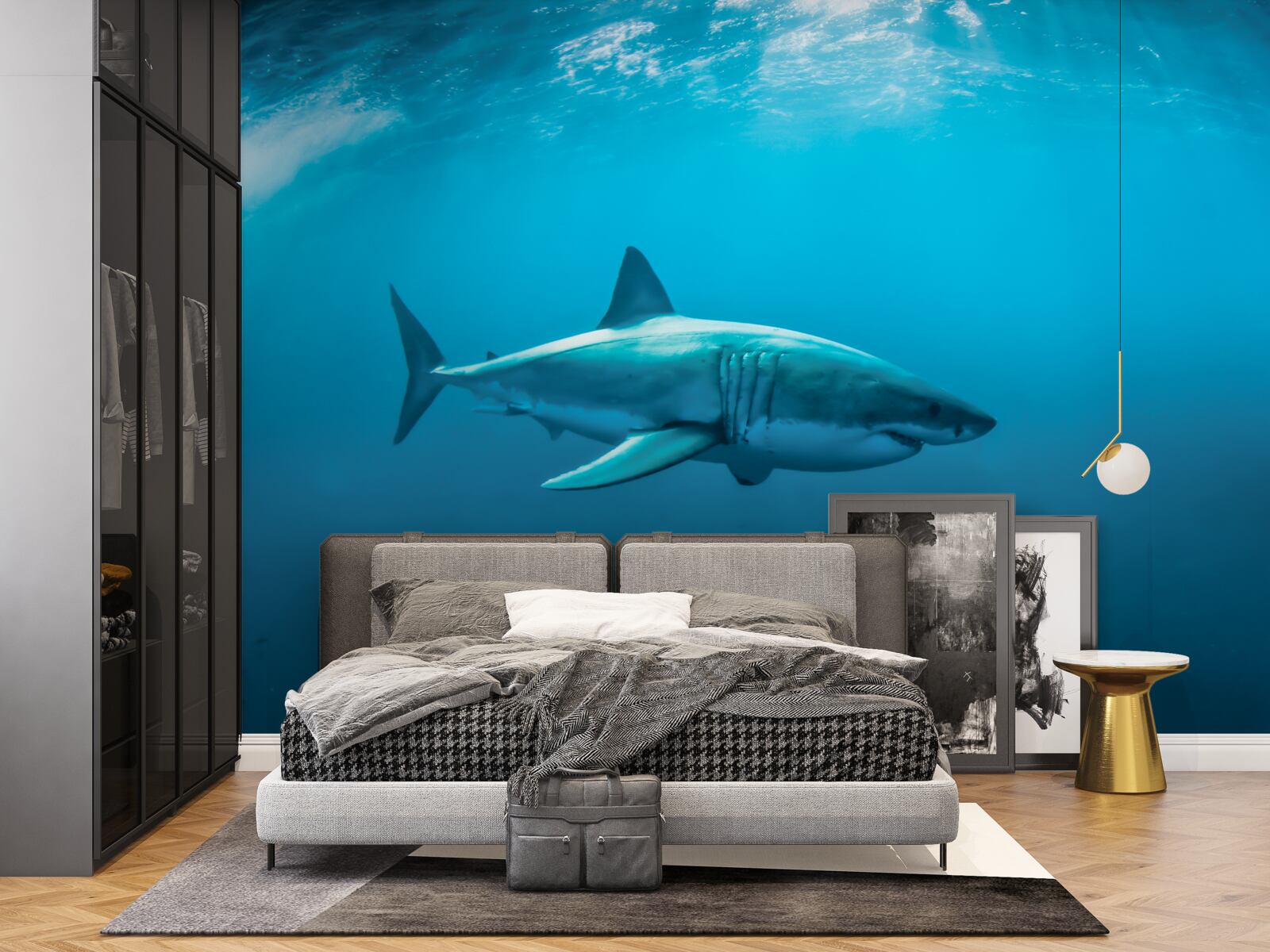 Papier peint requin affamé dans les profondeurs de la mer