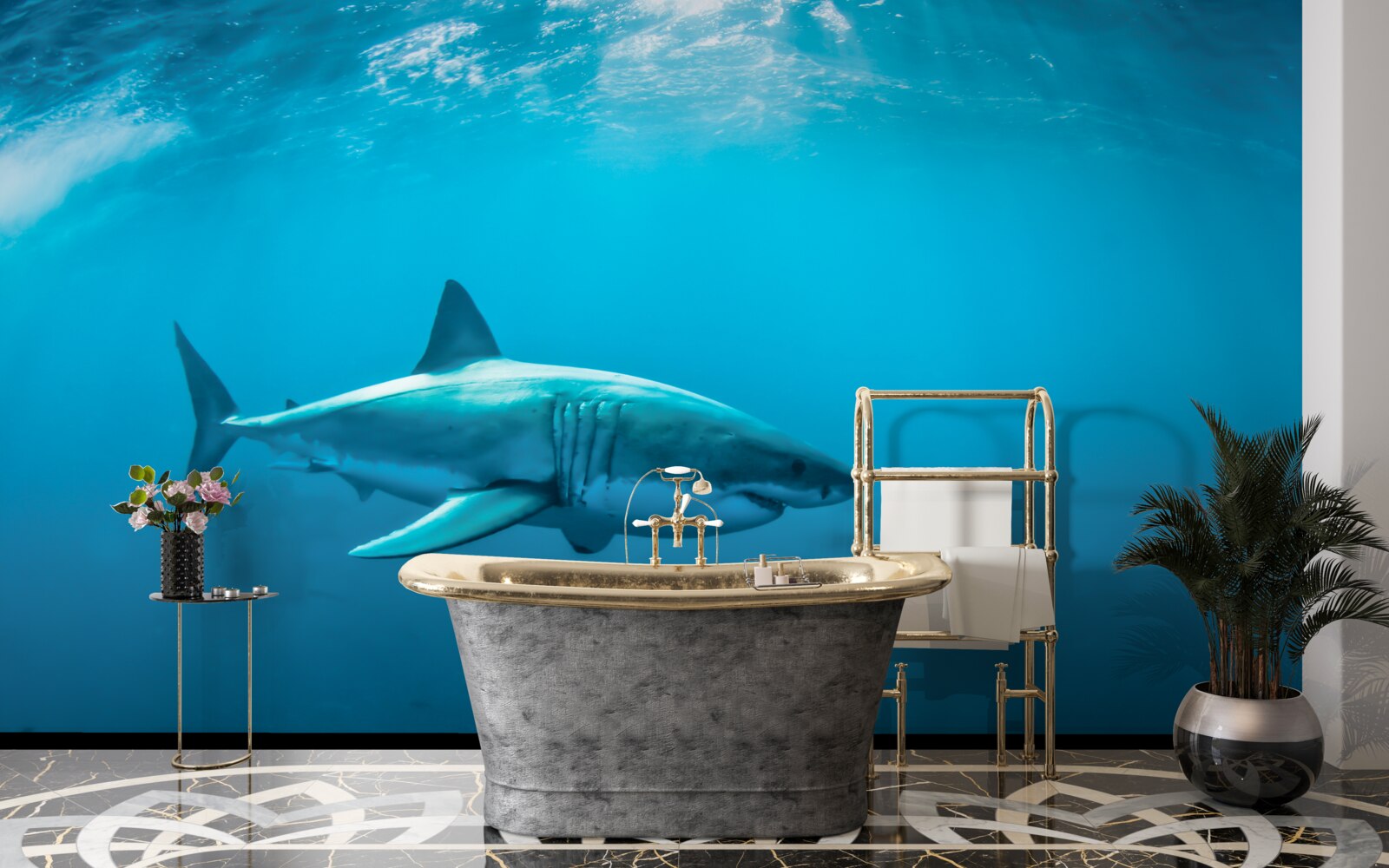 Papier peint requin affamé dans les profondeurs de la mer