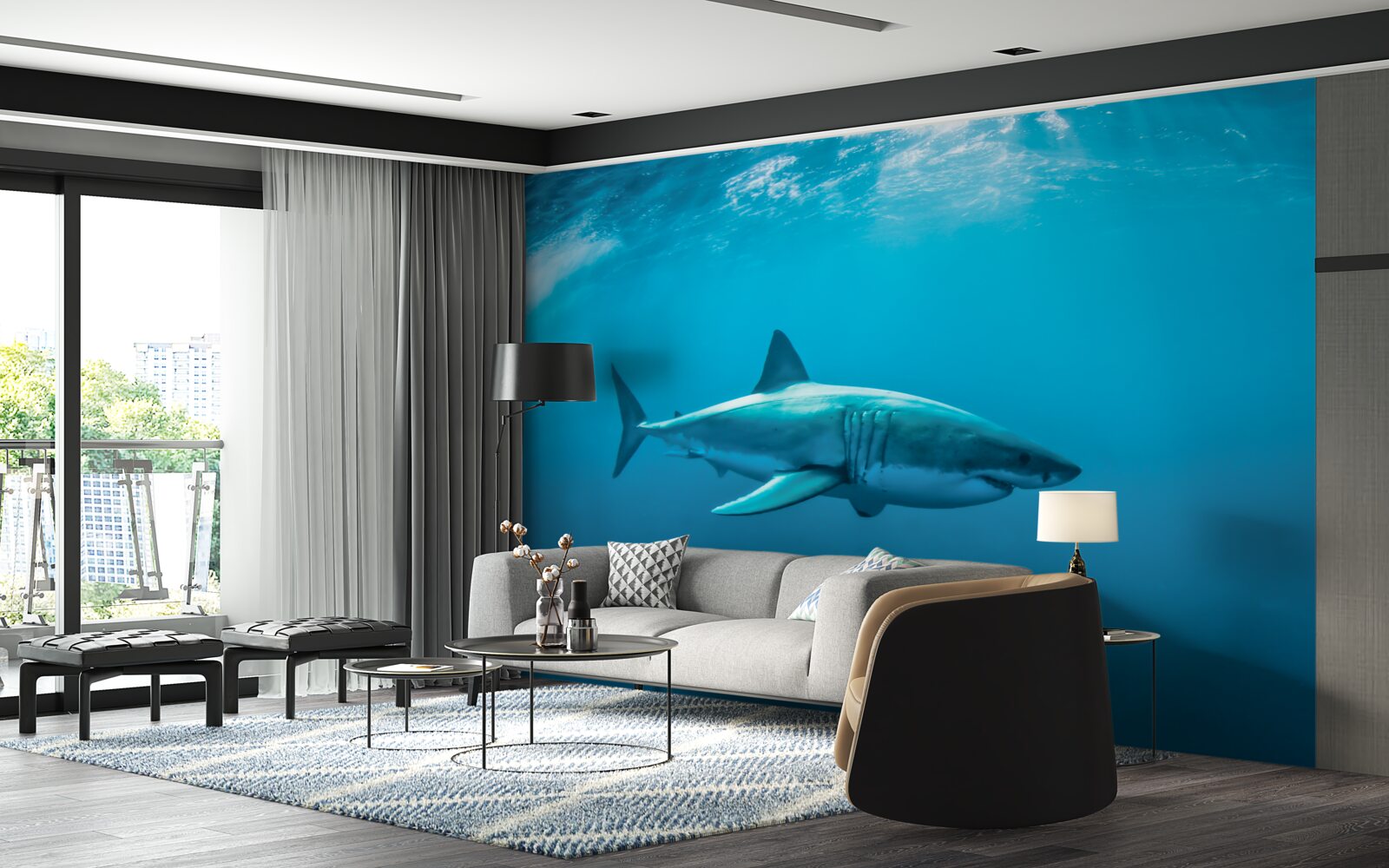 Papier peint requin affamé dans les profondeurs de la mer