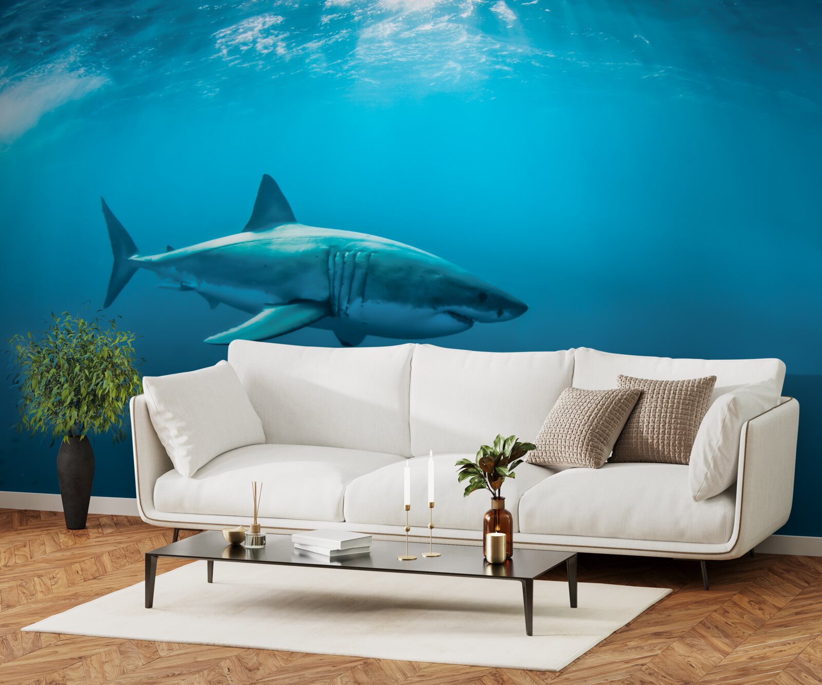 Papier peint requin affamé dans les profondeurs de la mer