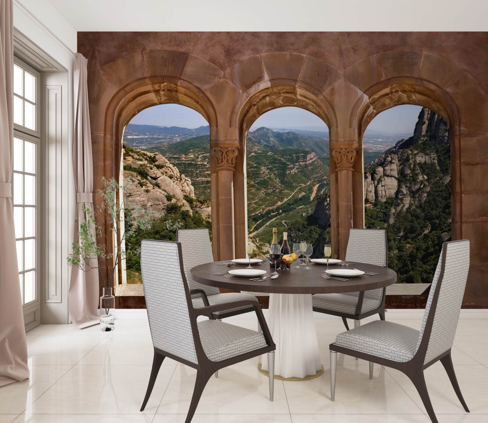 Papier peint viaduc surplombant le paysage montagneux