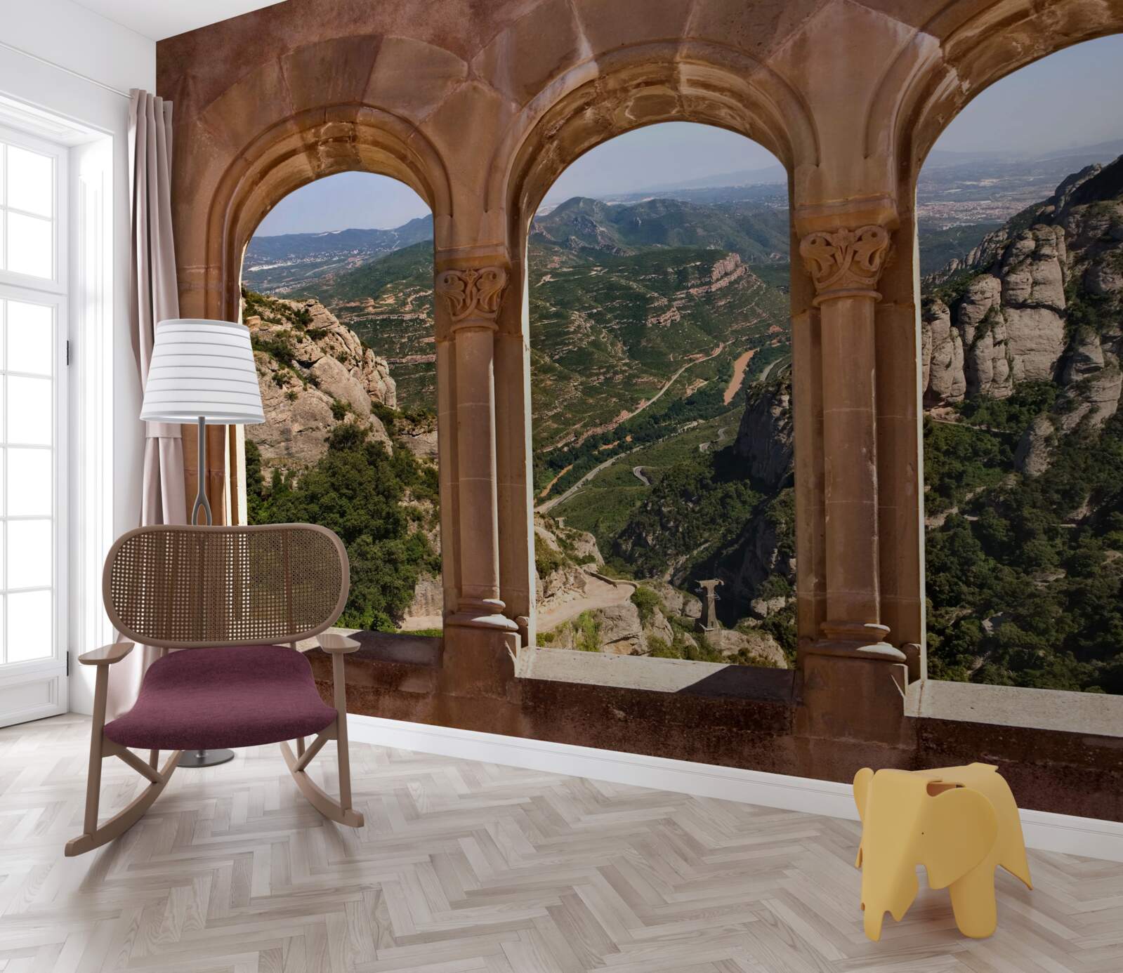 Papier peint viaduc surplombant le paysage montagneux