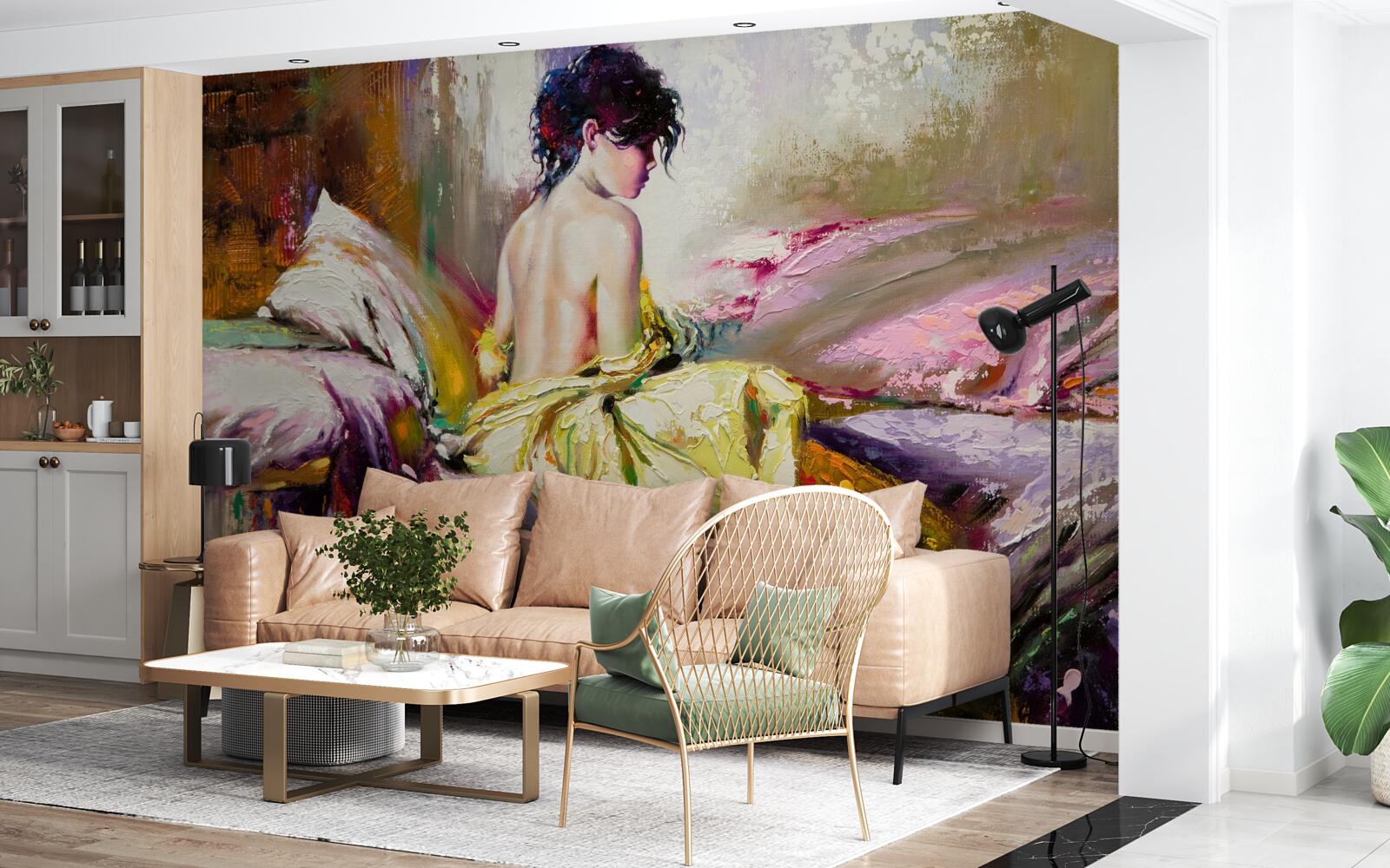 Papier peint image d'une fille nue parmi les couleurs de l'automne