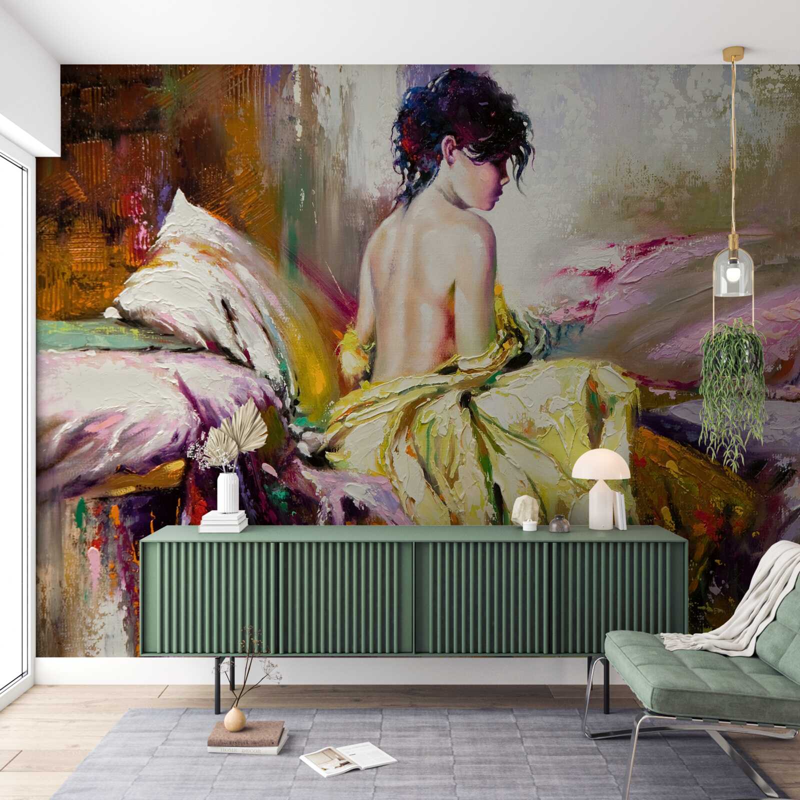 Papier peint image d'une fille nue parmi les couleurs de l'automne