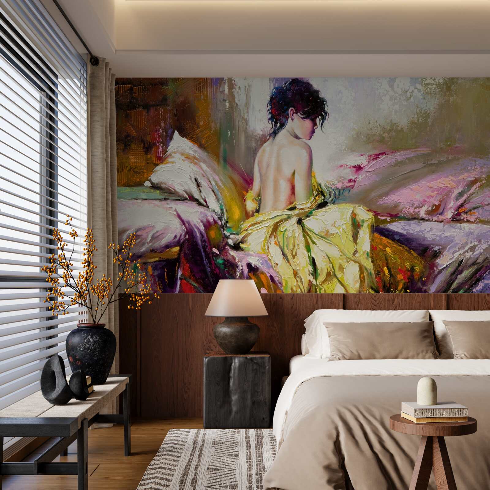 Papier peint image d'une fille nue parmi les couleurs de l'automne