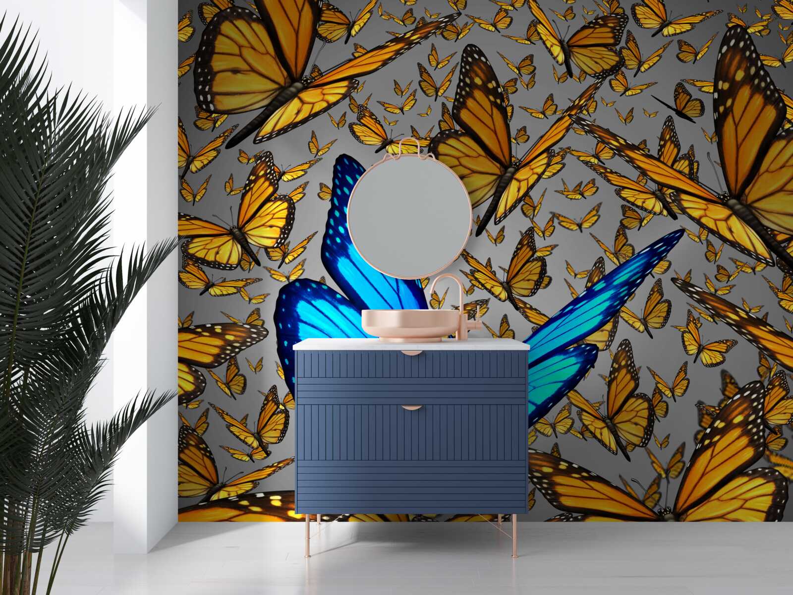 Papier peint le papillon bleu se distingue nettement des jaunes