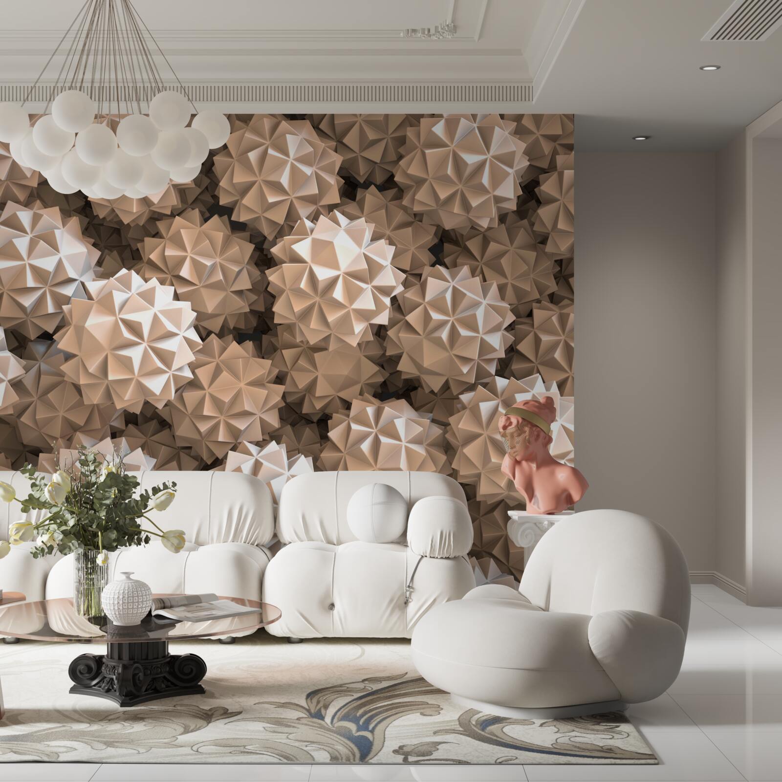 Papier peint composition abstraite de sphères pointues