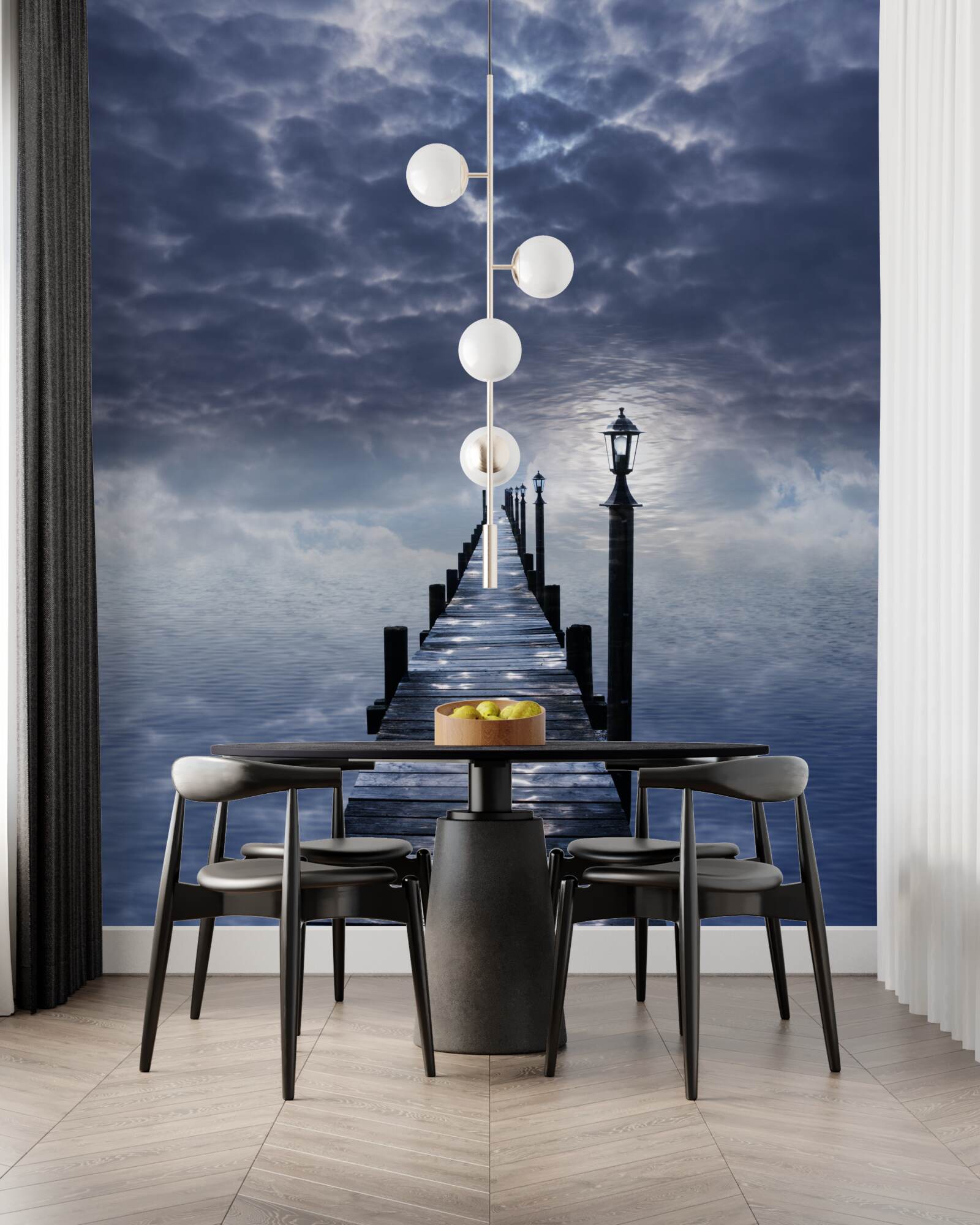 Papier peint pont en bois s'élevant au-dessus de la surface de l'eau