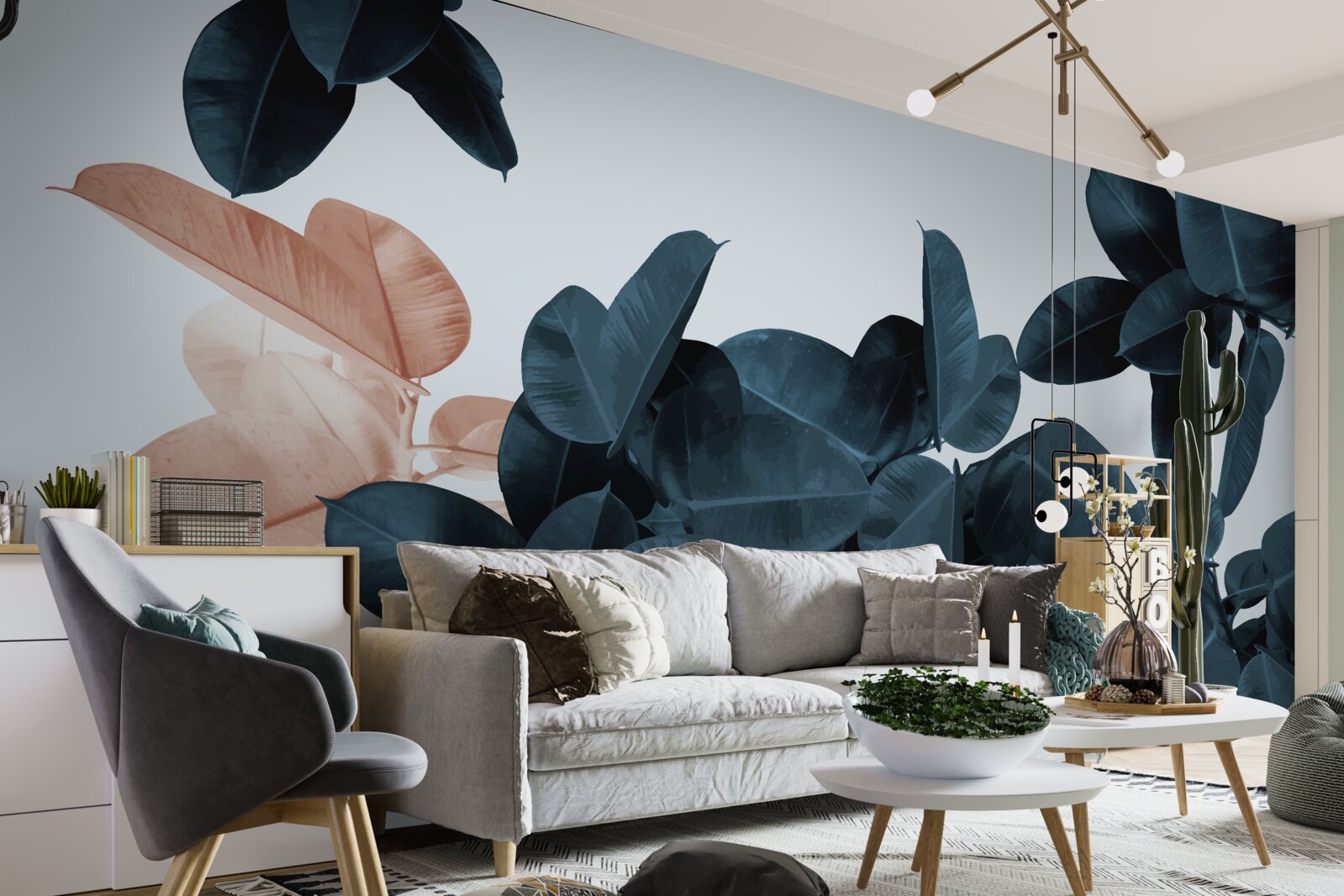 Papier peint Feuilles tropicales de différentes teintes