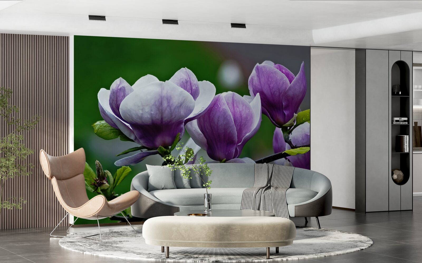 Papier peint fleurs gracieuses sur des tiges émeraude