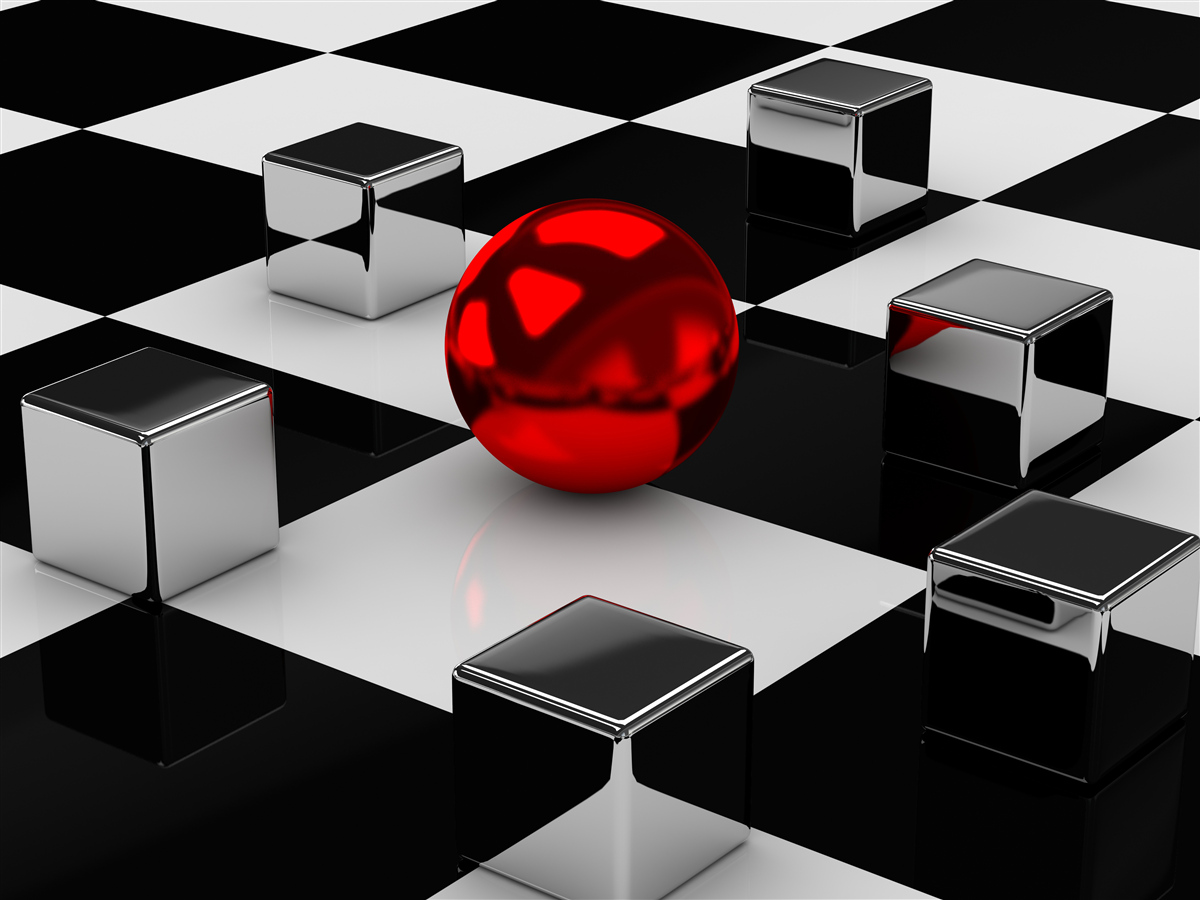 Papier peint rectangles miroirs et boule rouge