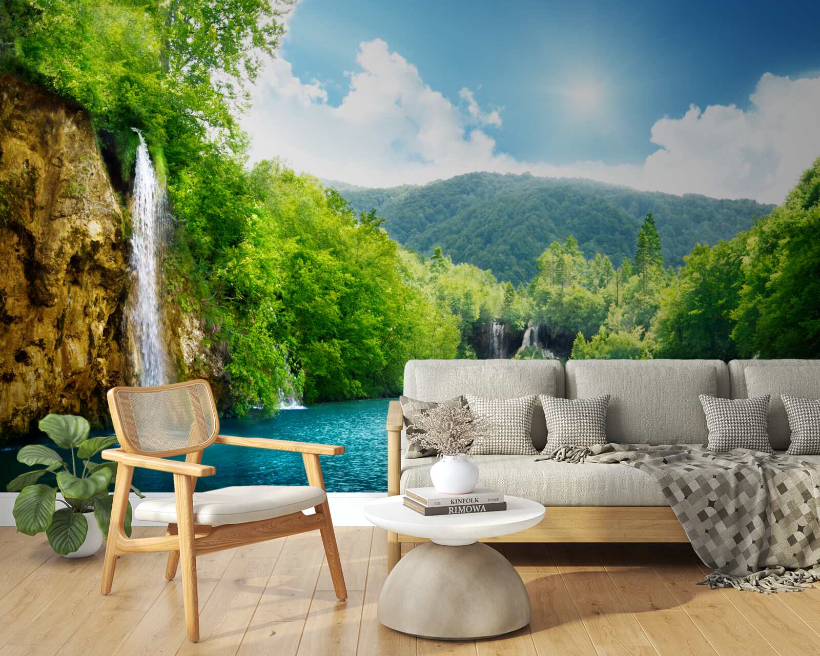 Papier peint cascade au cœur d'une forêt dense de montagne