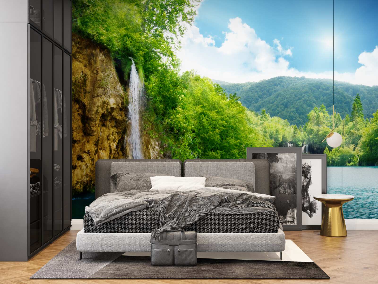 Papier peint cascade au cœur d'une forêt dense de montagne