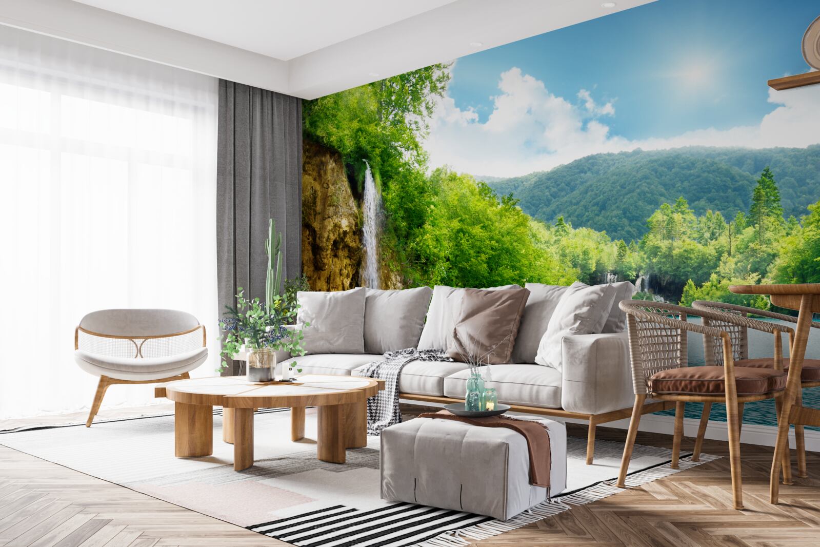 Papier peint cascade au cœur d'une forêt dense de montagne