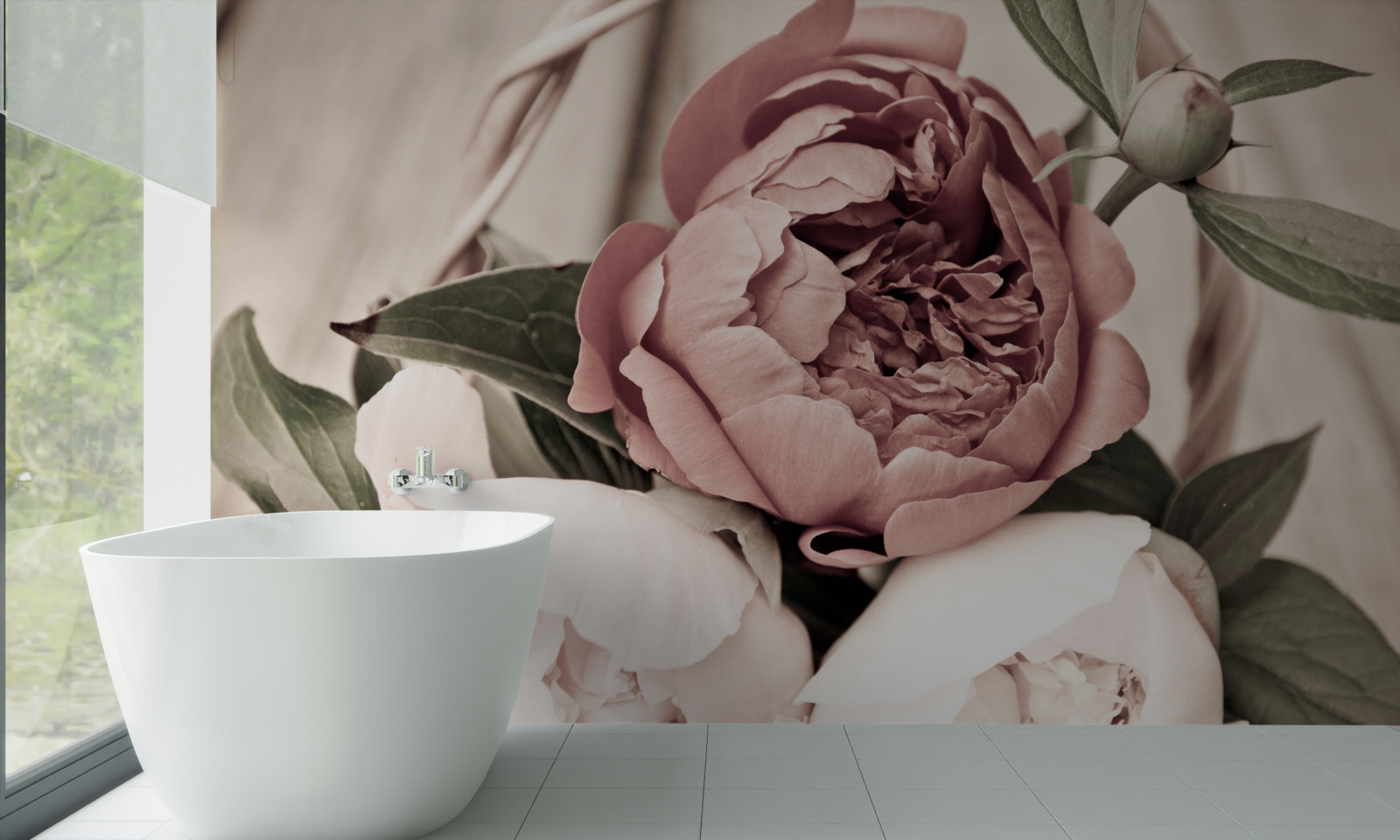 Papier peint rose délicate aux pétales luxuriants ressemblant à des pivoines