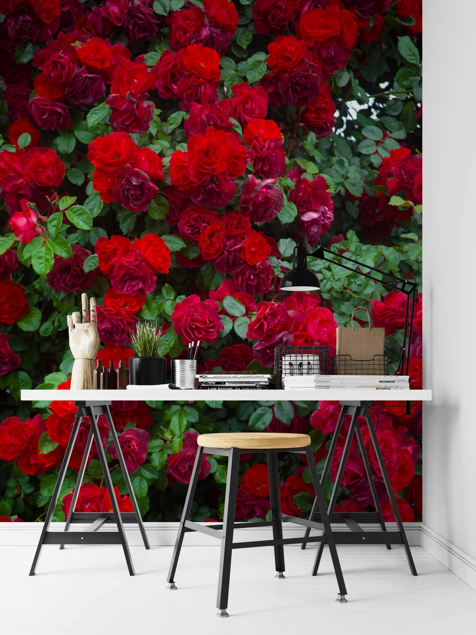 Papier peint rosier écarlate