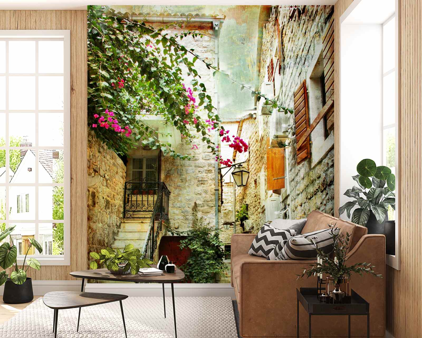 Papier peint aquarelle représentant une rue ancienne