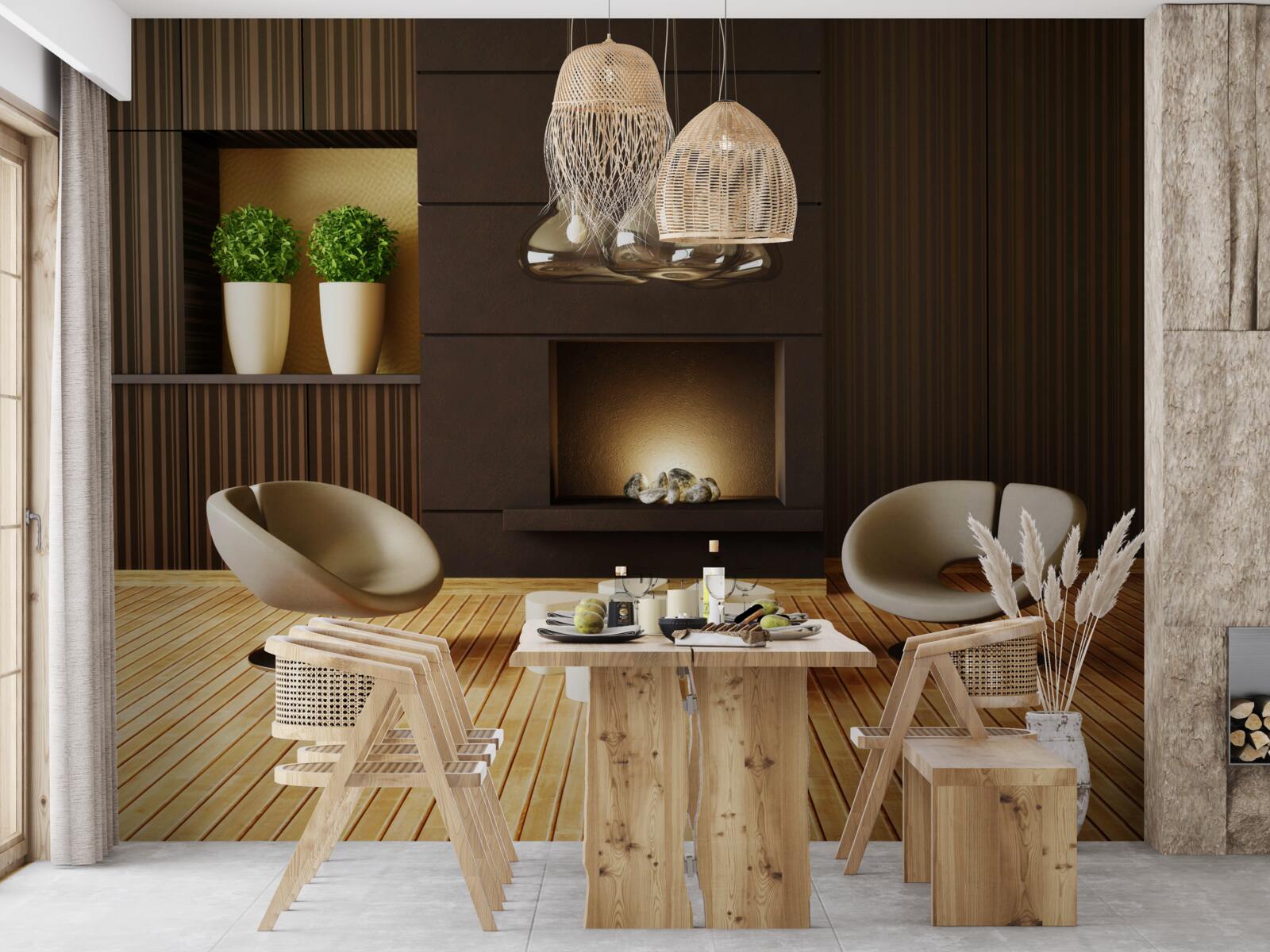 Papier peint espace de communication près de la cheminée