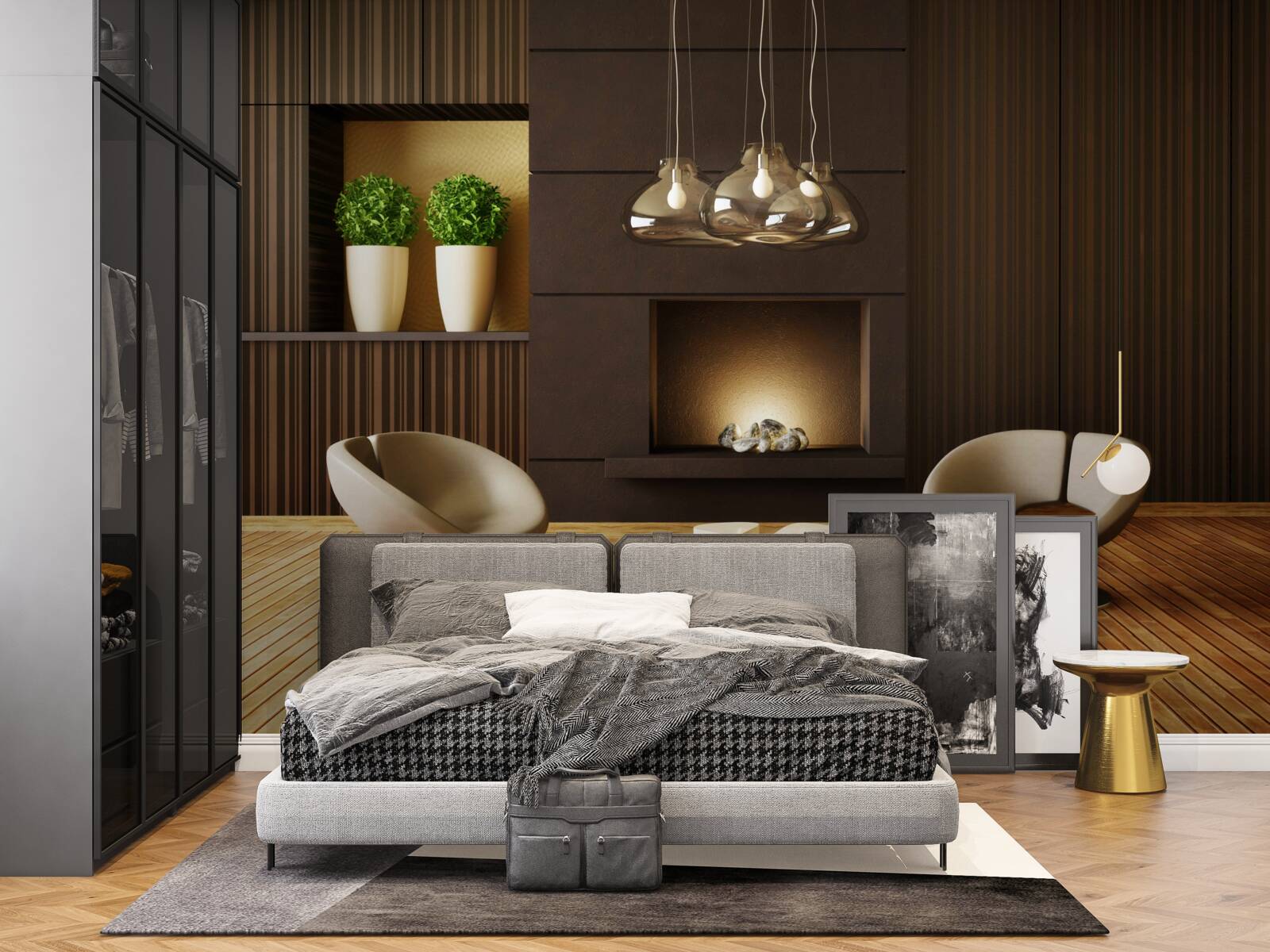 Papier peint espace de communication près de la cheminée