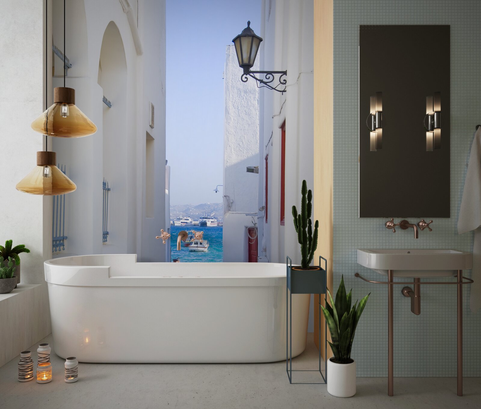 Papier peint route étroite vers la côte en grèce