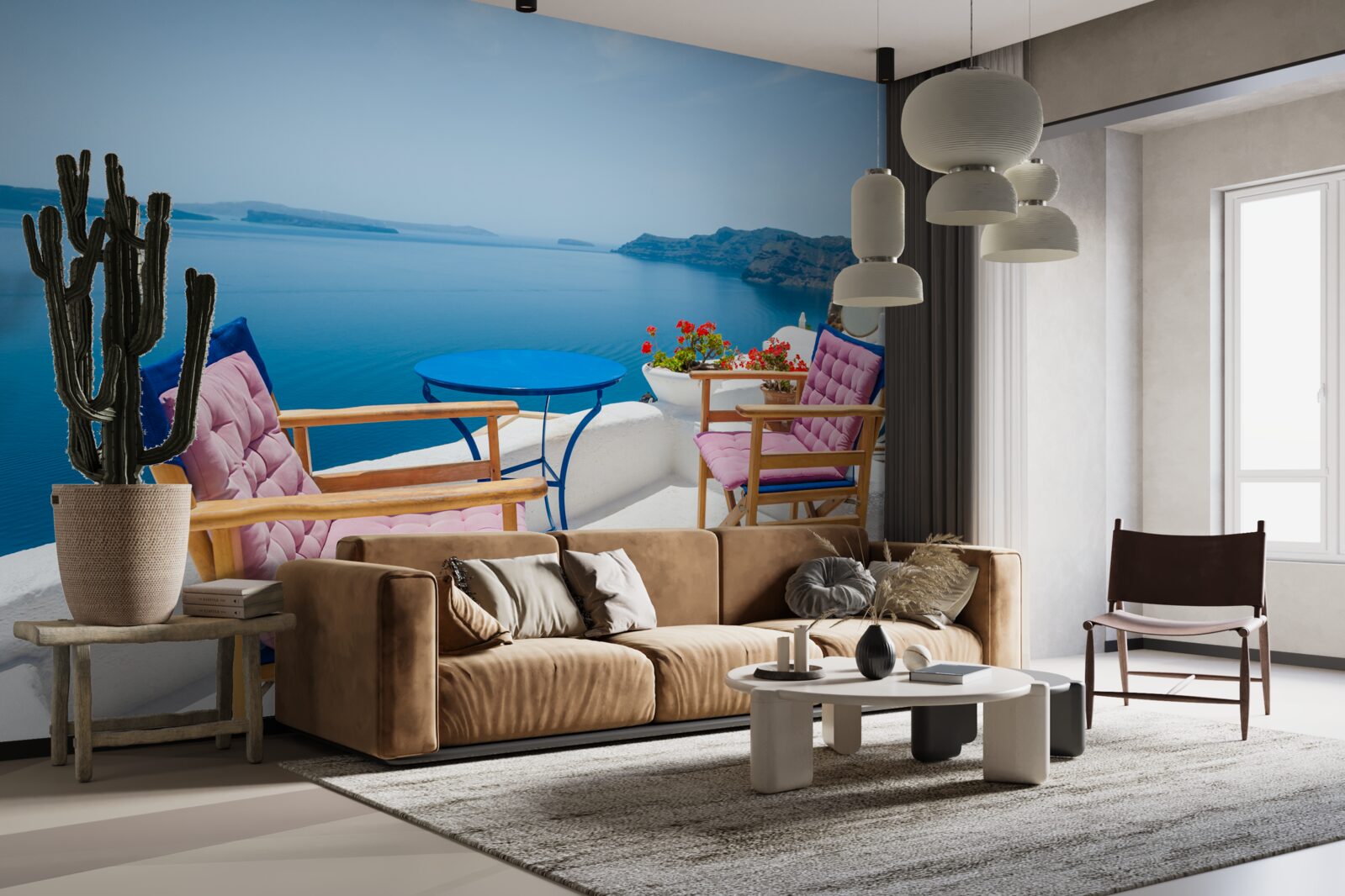 Papier peint café sur le toit près du rivage en grèce