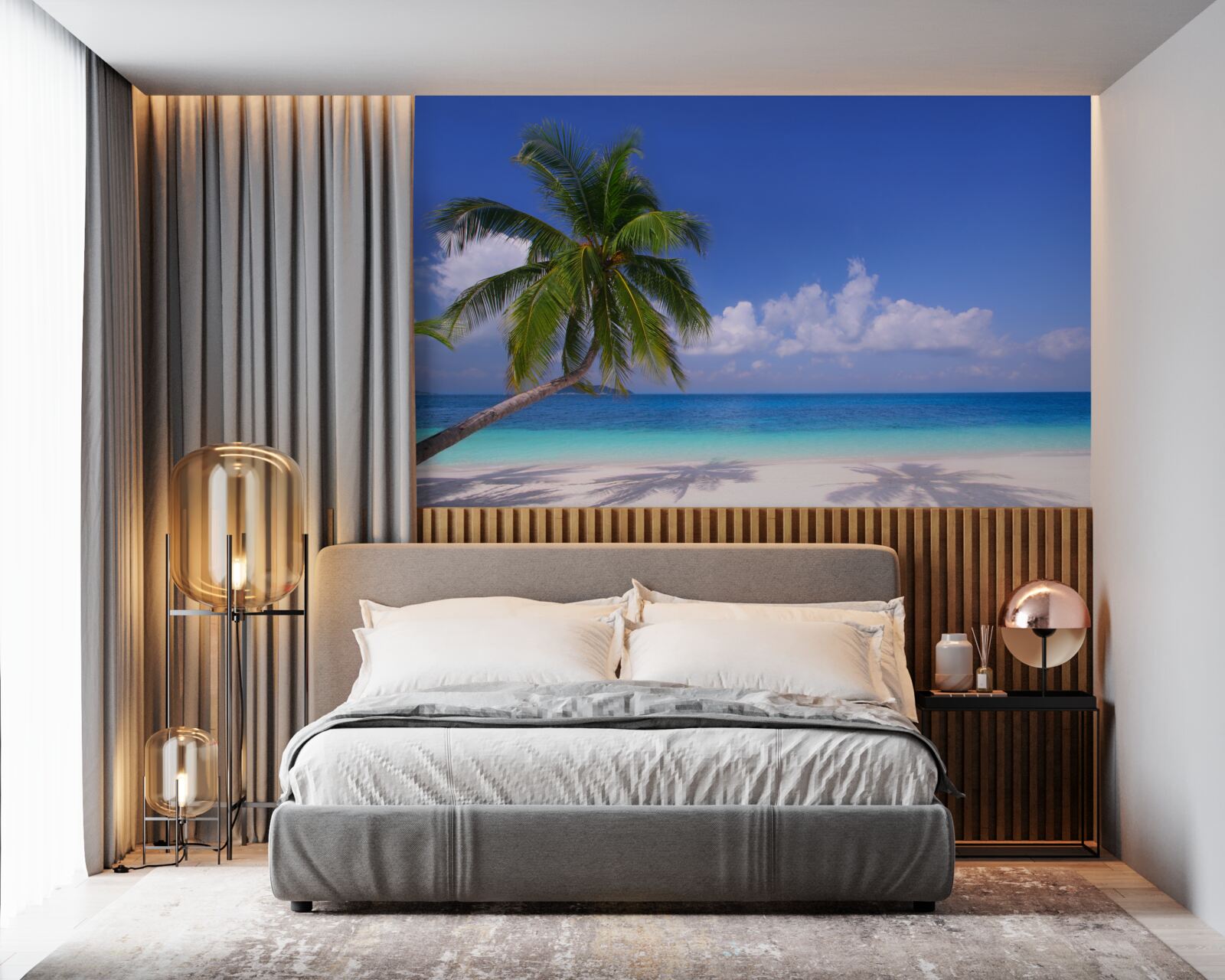 Papier peint palmier sur un rivage idyllique