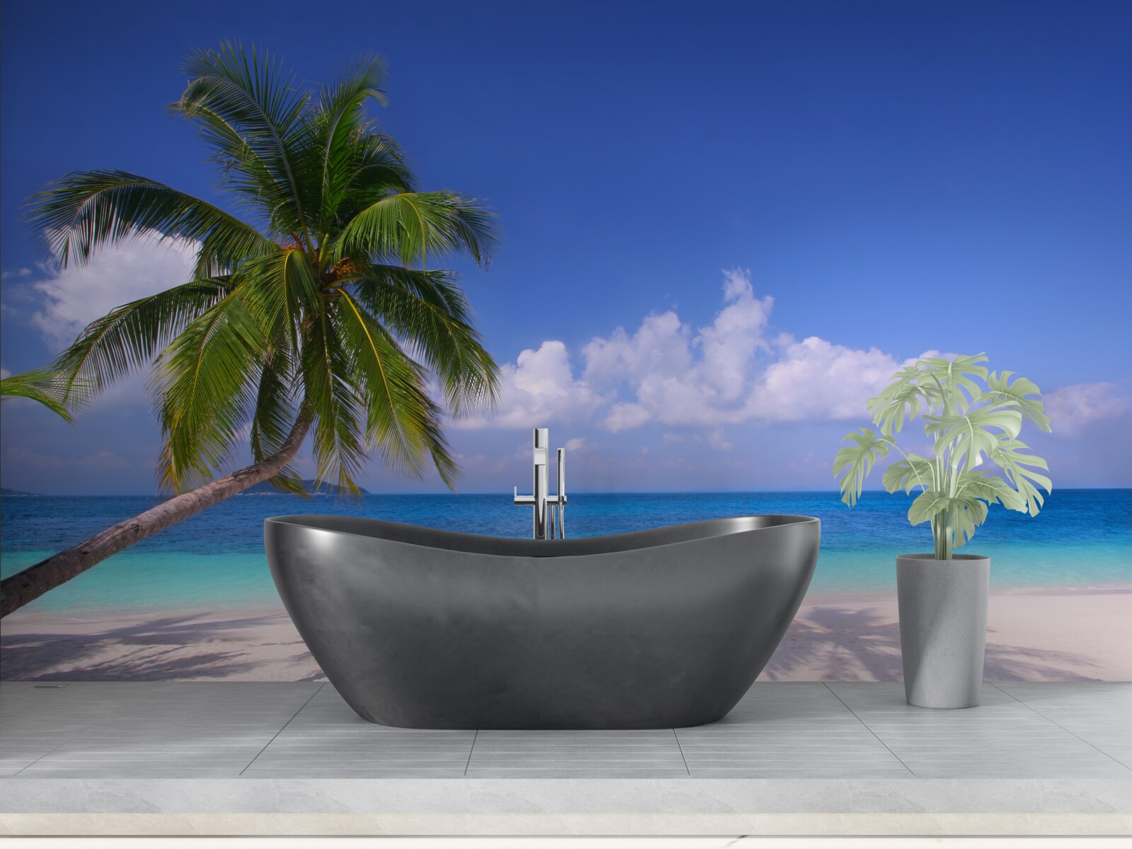 Papier peint palmier sur un rivage idyllique