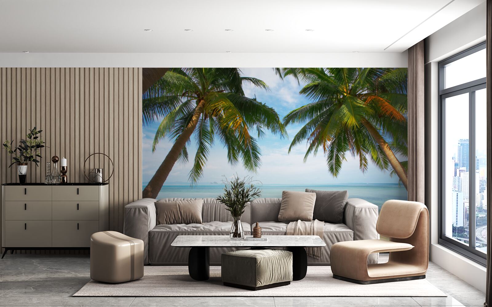 Papier peint palmiers sur une plage de sable