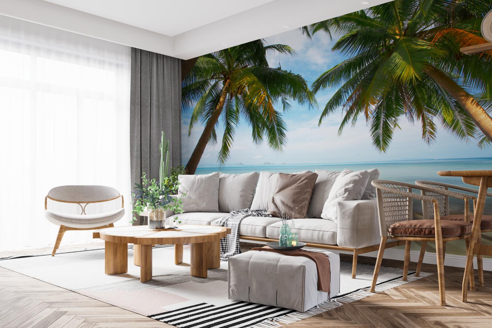 Papier peint palmiers sur une plage de sable