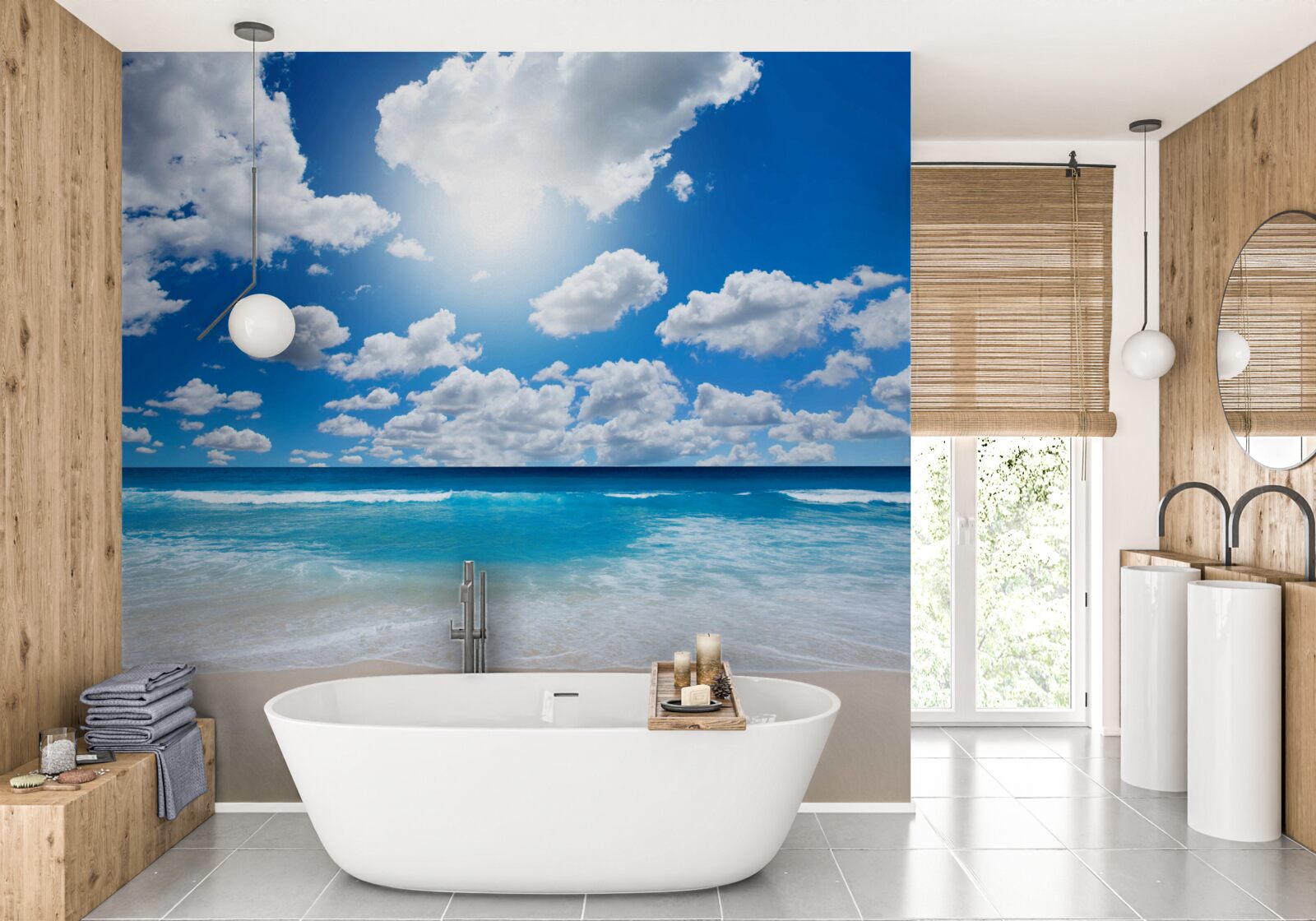 Papier peint plage avec eau bleue et mer calme