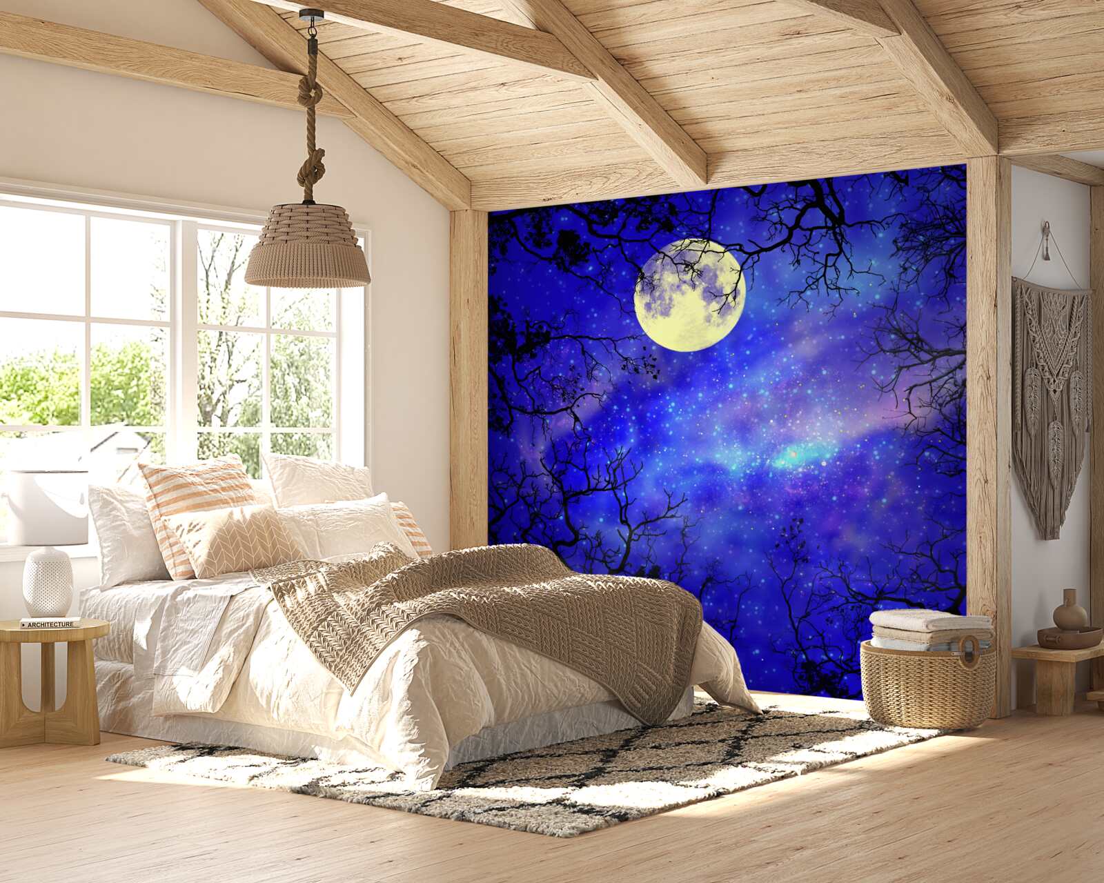 Papier peint le clair de lune illumine le ciel étoilé