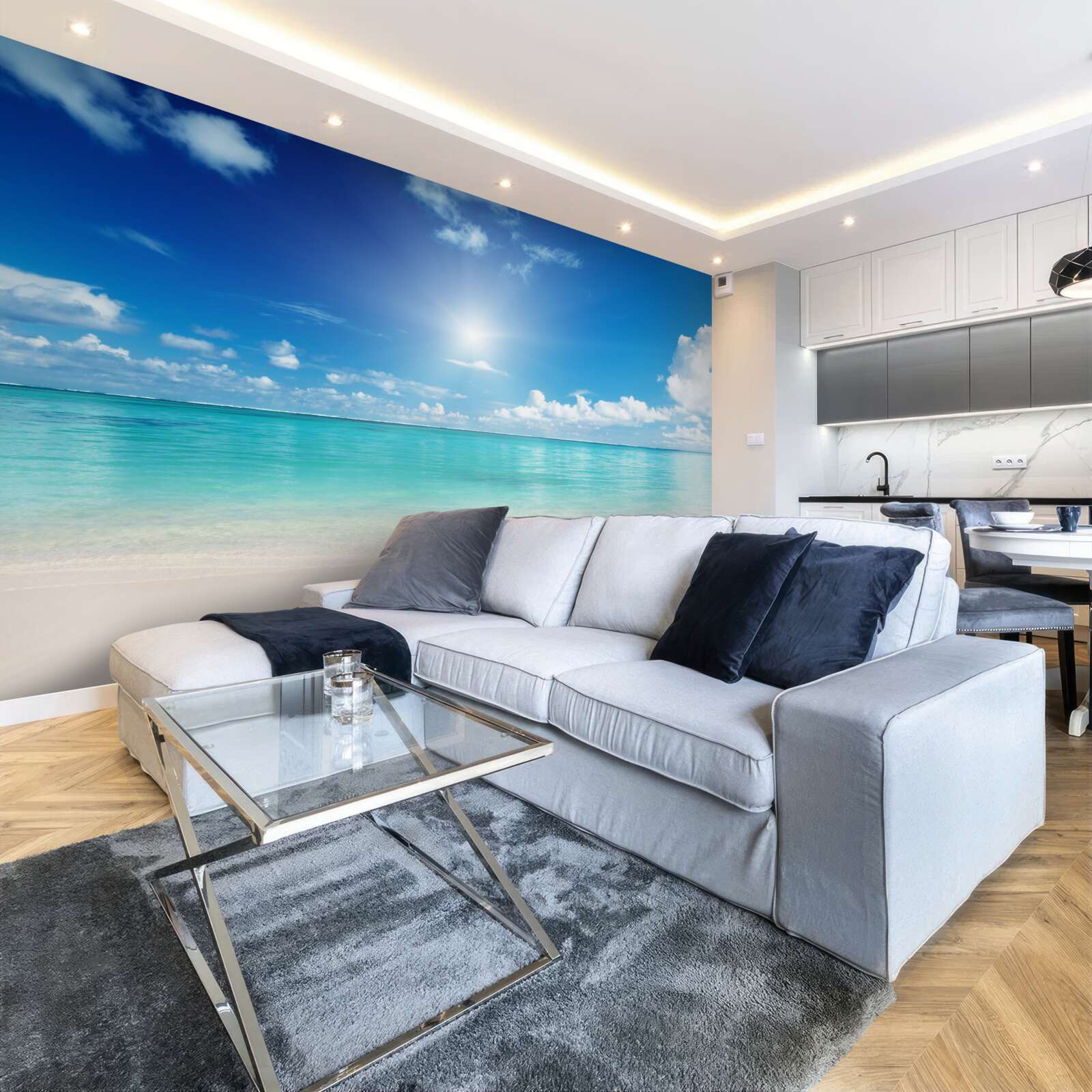 Papier peint eau calme près d'un rivage sablonneux