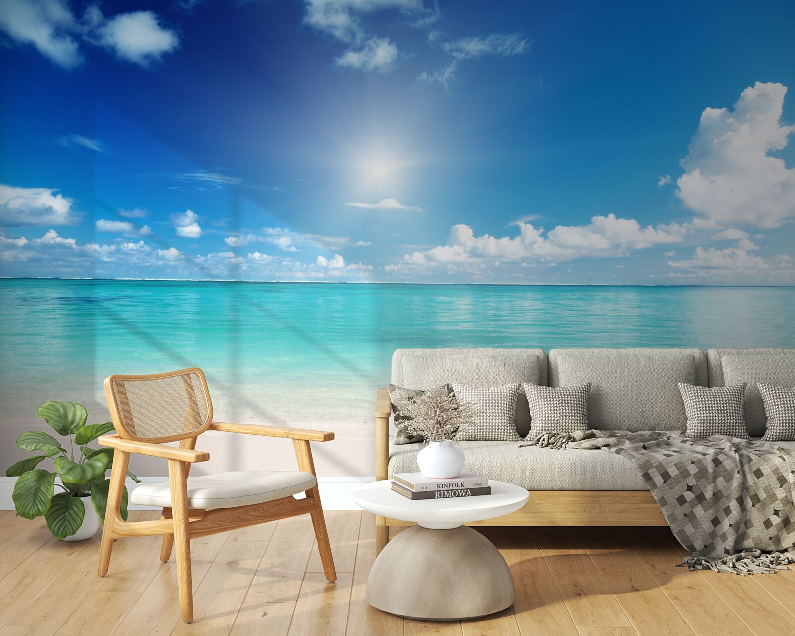 Papier peint eau calme près d'un rivage sablonneux