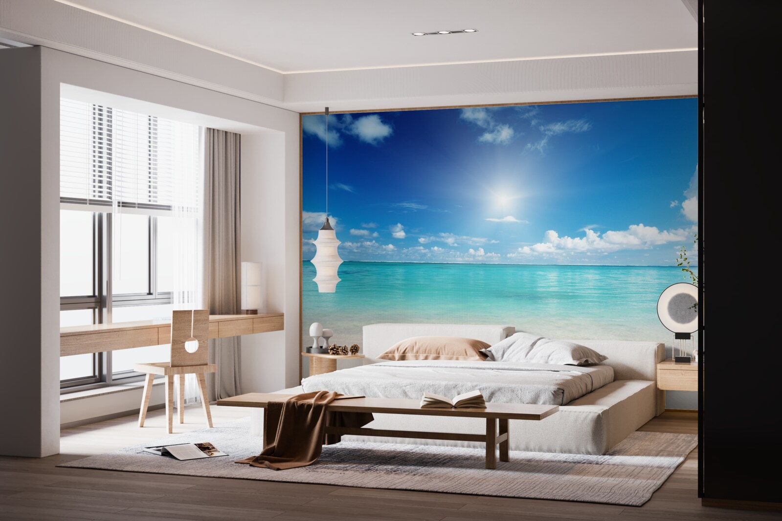 Papier peint eau calme près d'un rivage sablonneux