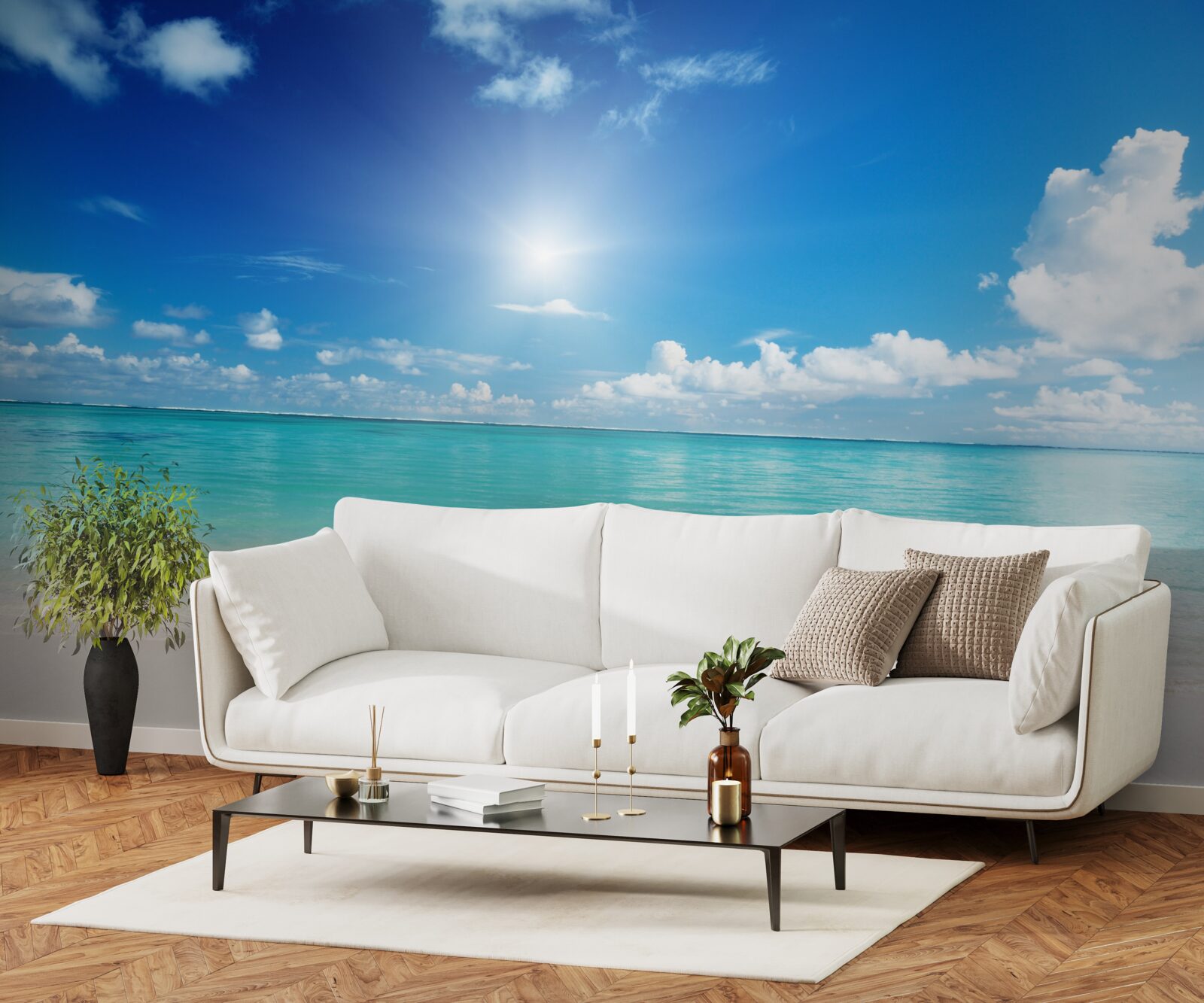 Papier peint eau calme près d'un rivage sablonneux