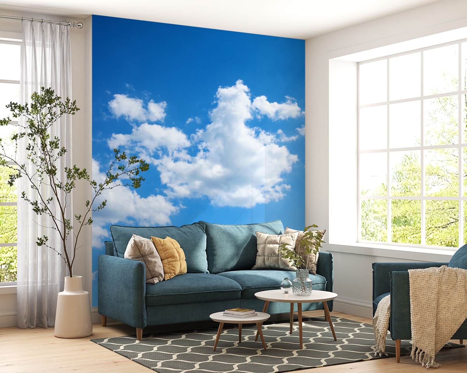 Papier peint des nuages blancs comme neige flottent dans le ciel bleu