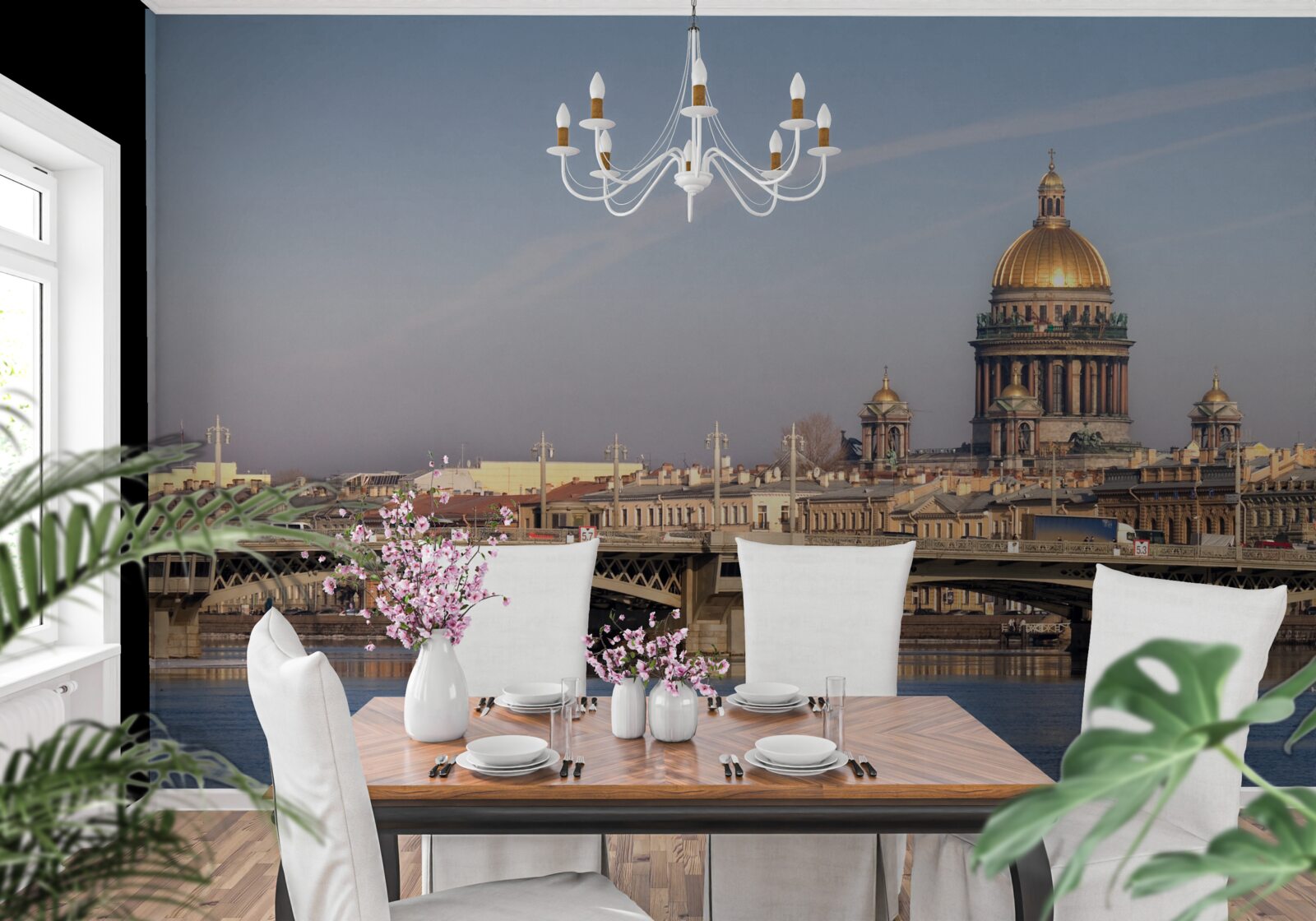 Papier peint dôme de l'église en or contre l'horizon de la ville