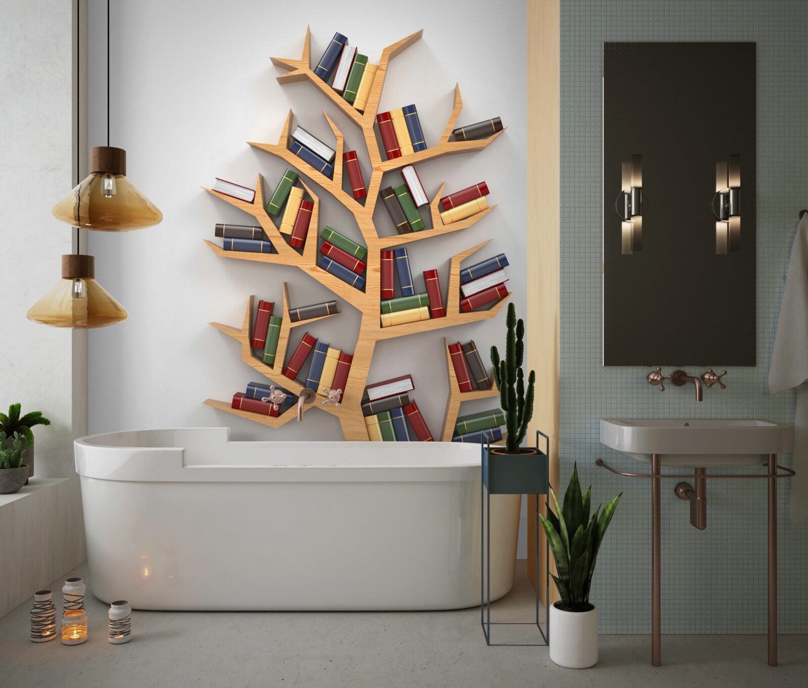 Papier peint étagère en bois