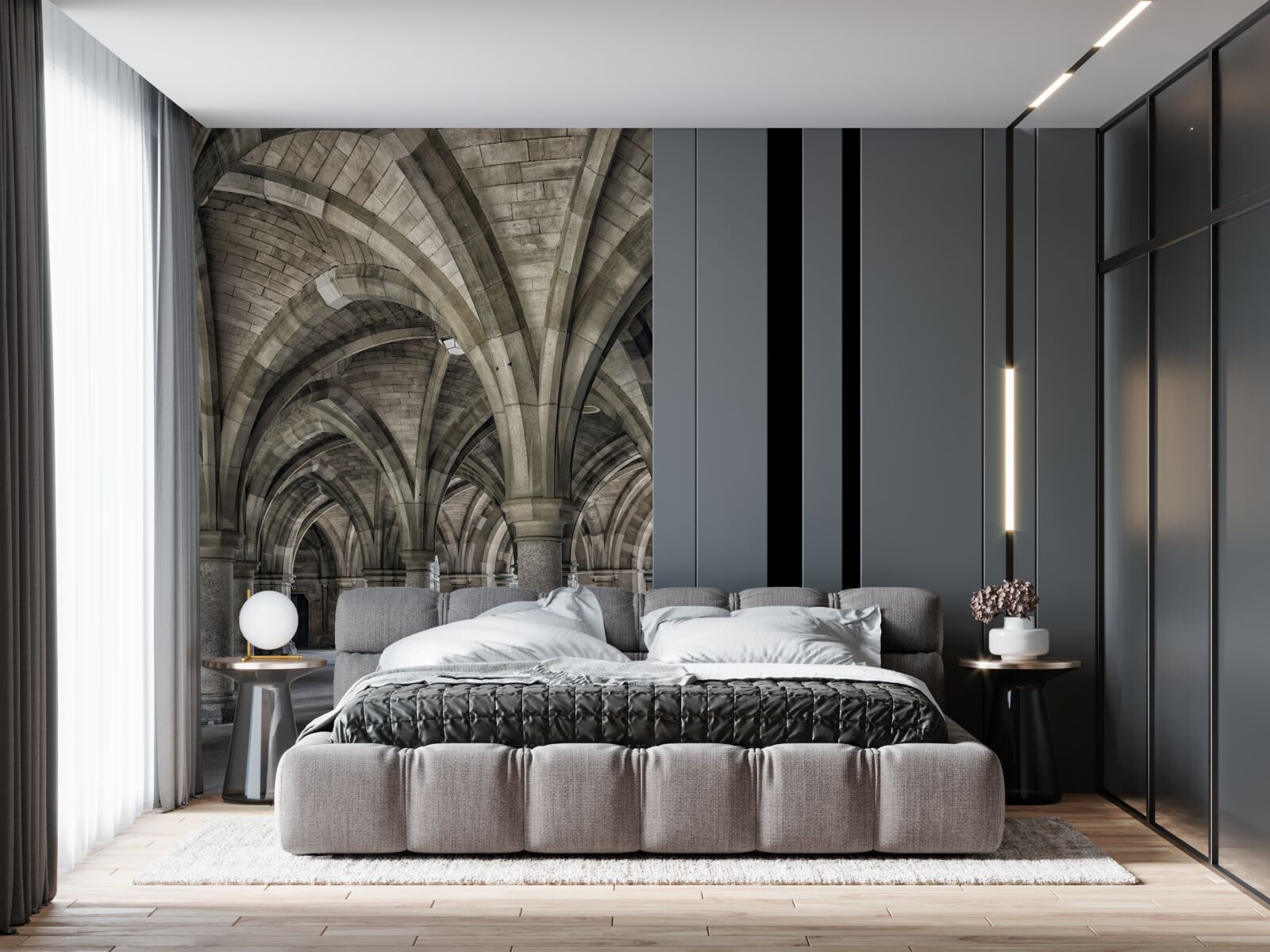 Papier peint arches hautes en pierre ronde