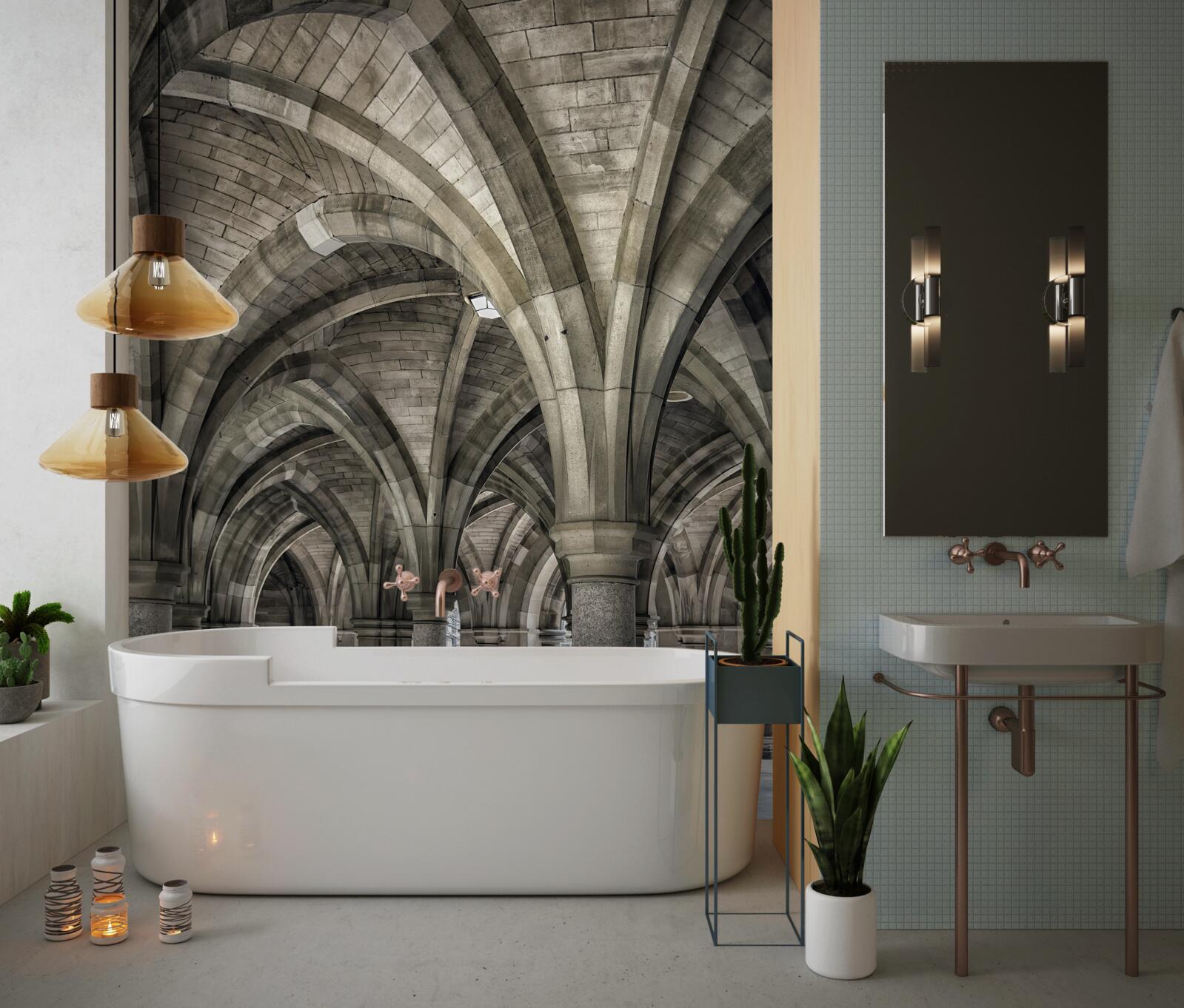 Papier peint arches hautes en pierre ronde