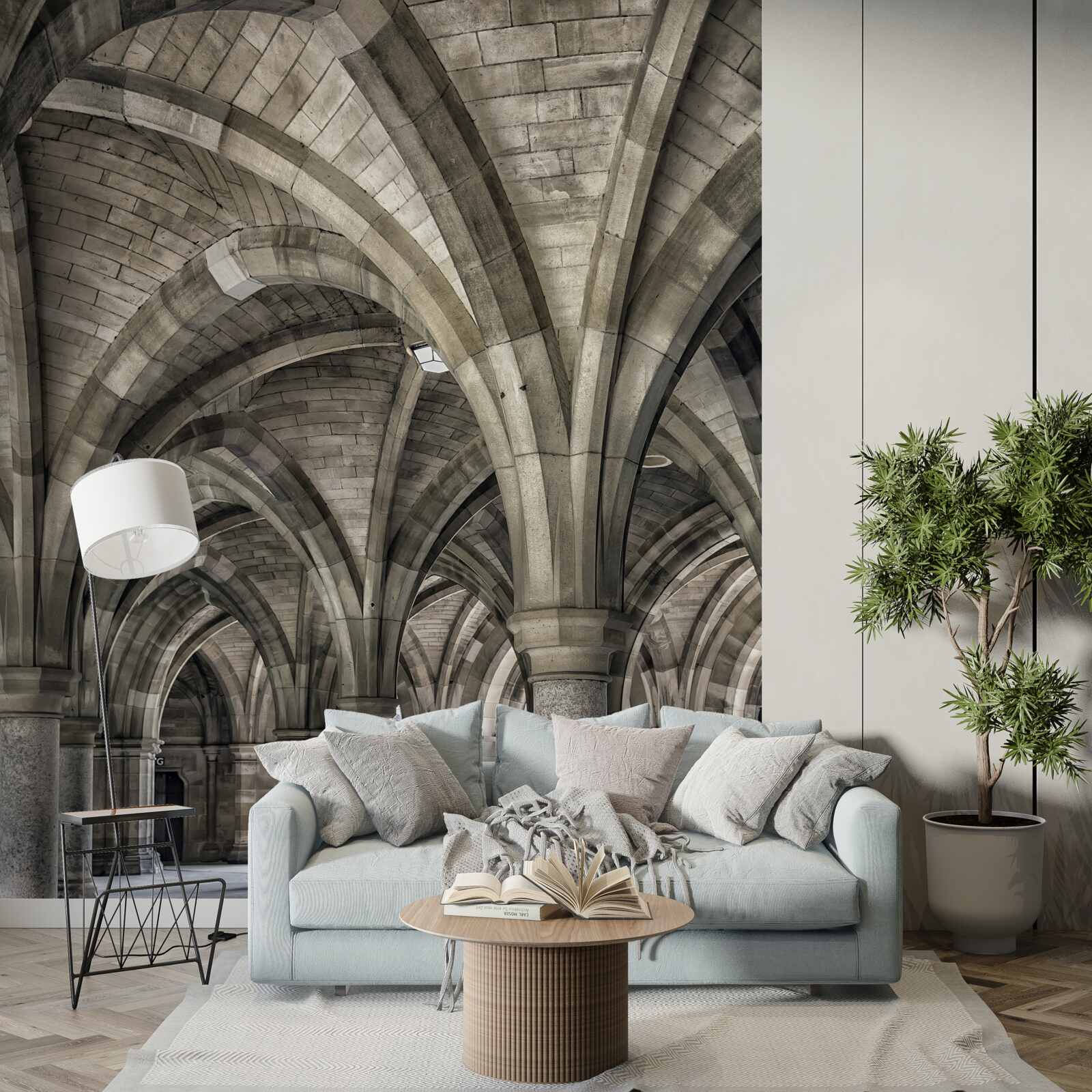 Papier peint arches hautes en pierre ronde