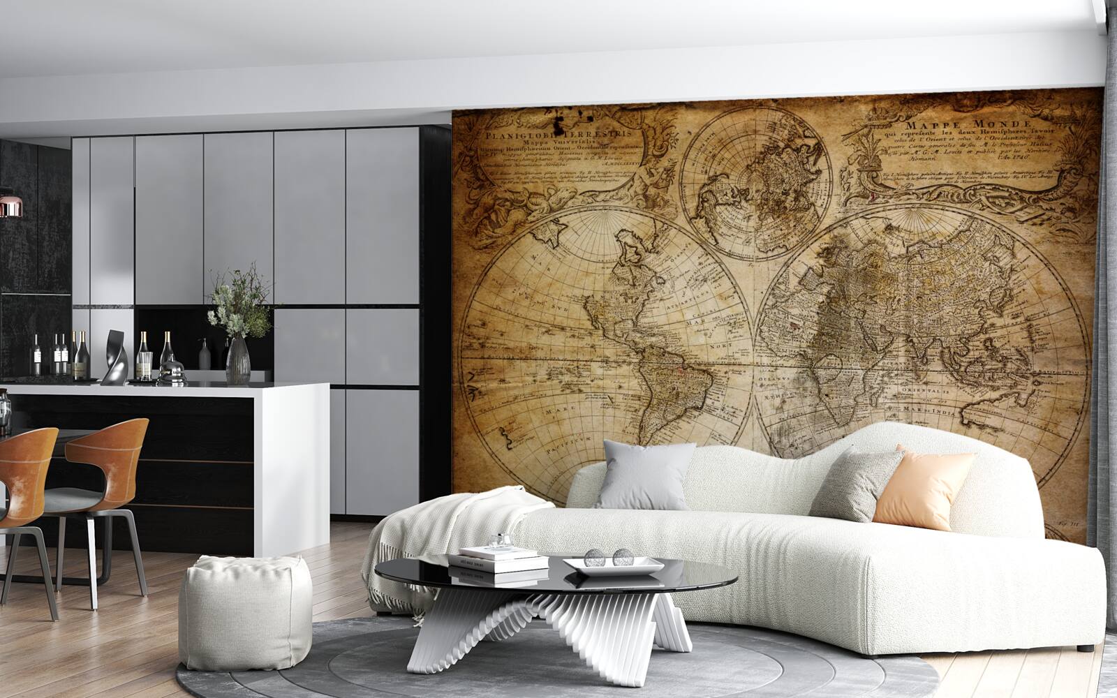 Papier peint carte ancienne avec les continents et les îles